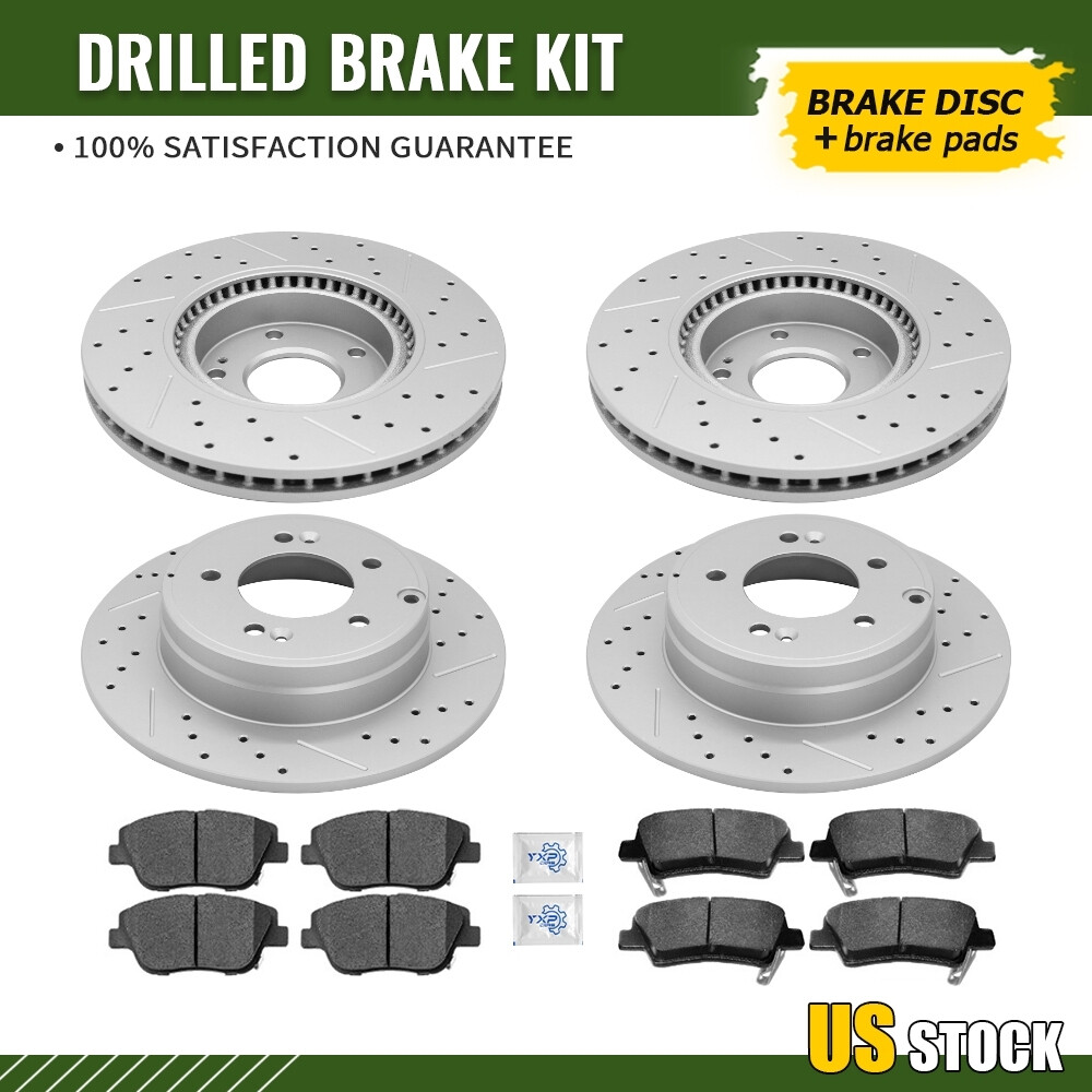 Front Rear Drilled Disc Rotors Ceramic Brake Pads for Hyundai Sonata Kia Optima