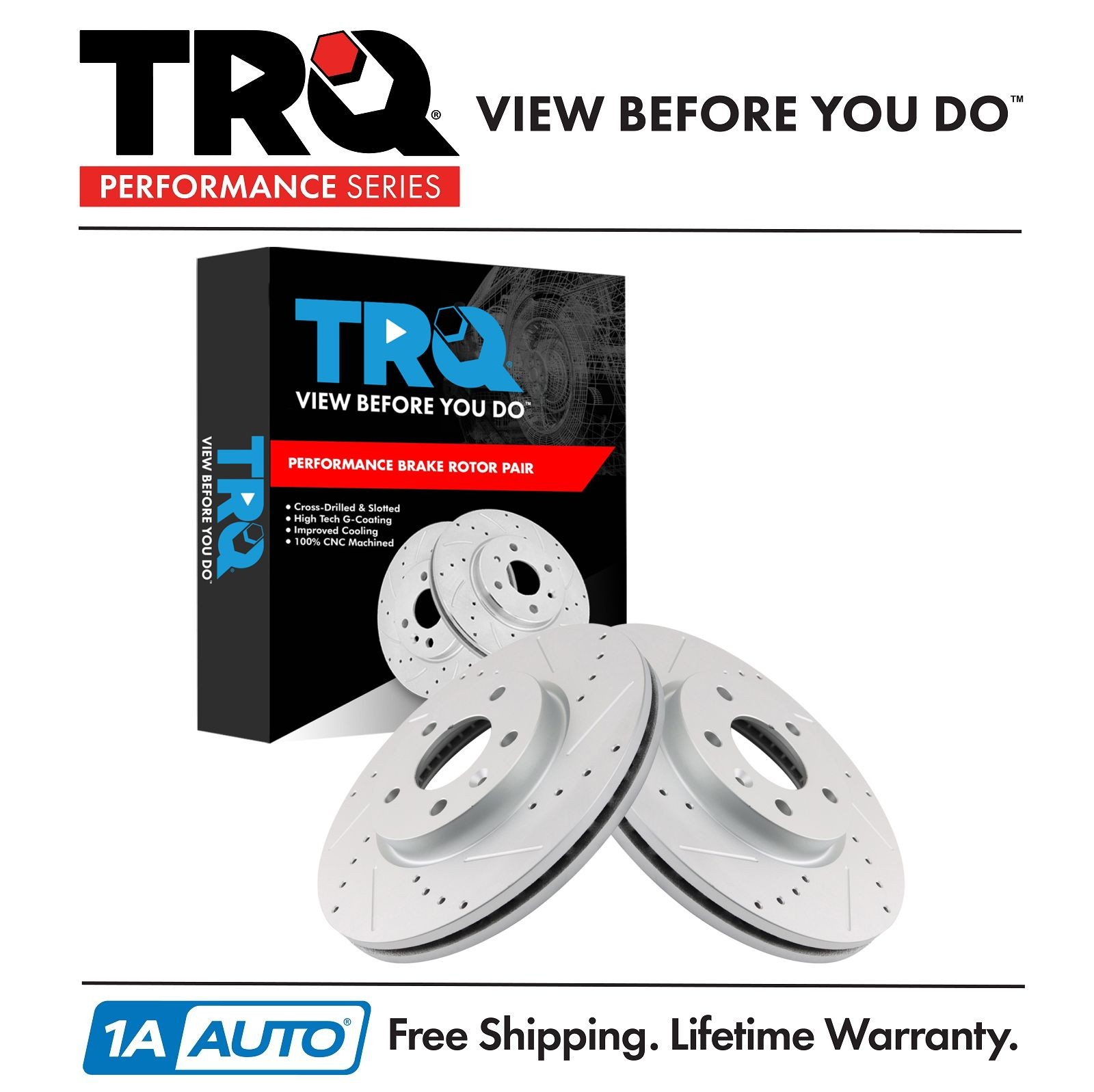 TRQ Front Brake Rotors Set Slotted X Drilled G-Coated Front Fits Buick Chevrolet