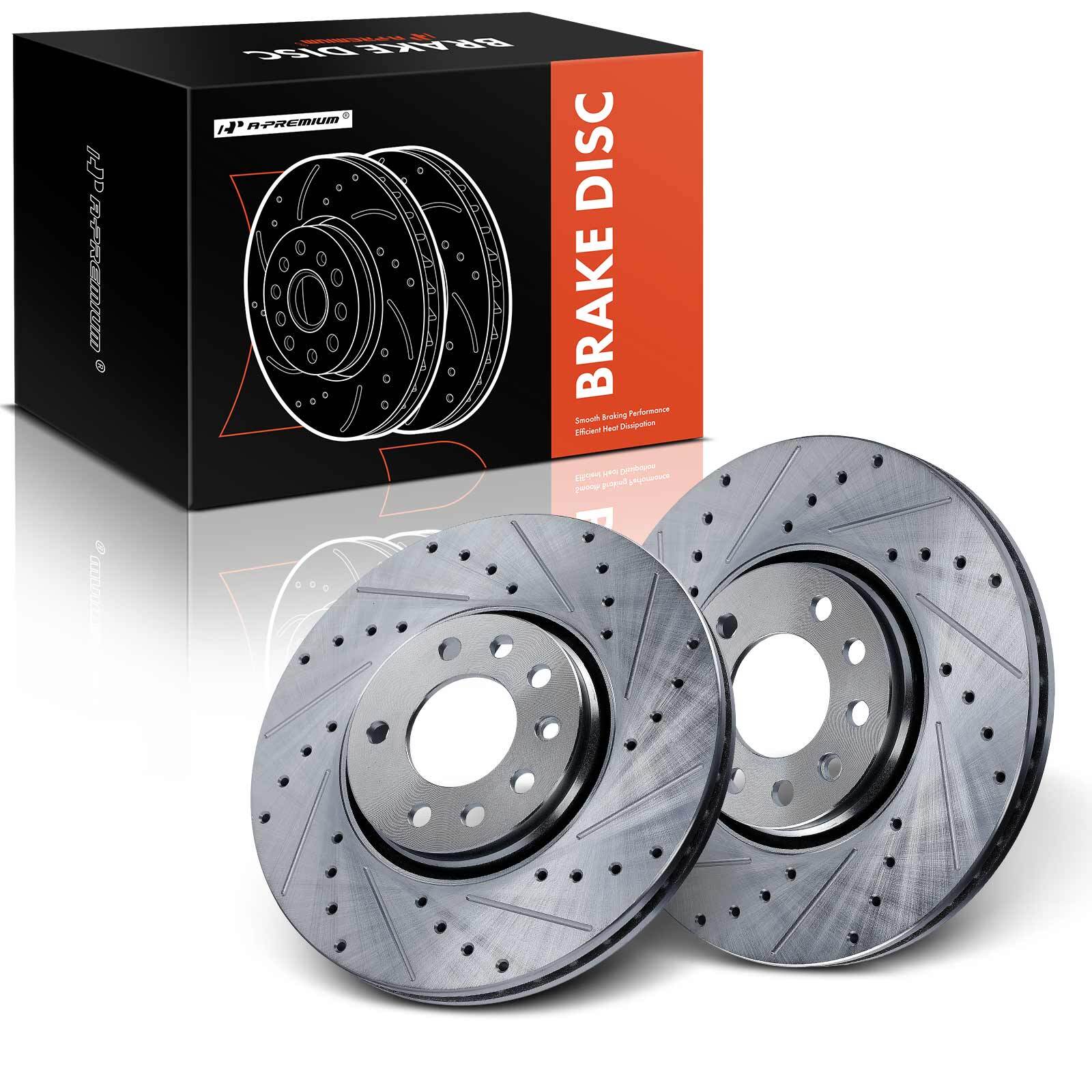A-Premium Front Side Drilled Brake Rotors for Saab 9-3 2003-2011 9-3X 2010 2011