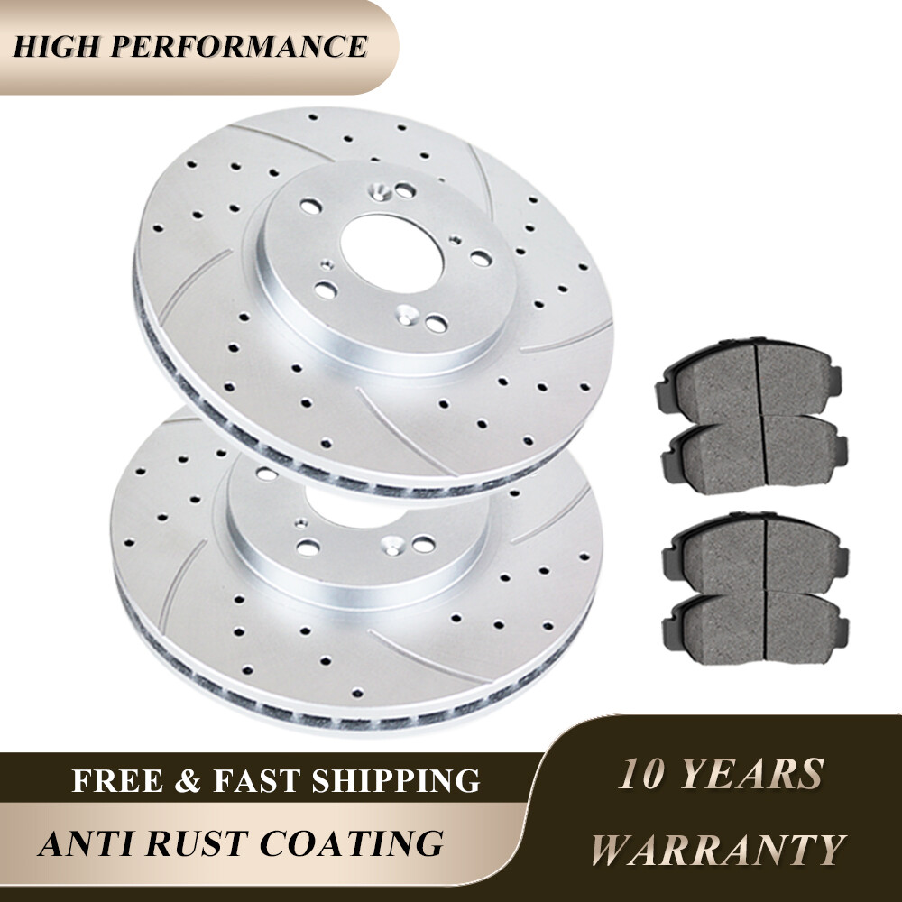 Front Drilled Rotors + Ceramic Brake Pads for 2003–2017 Honda Accord Brakes Kit