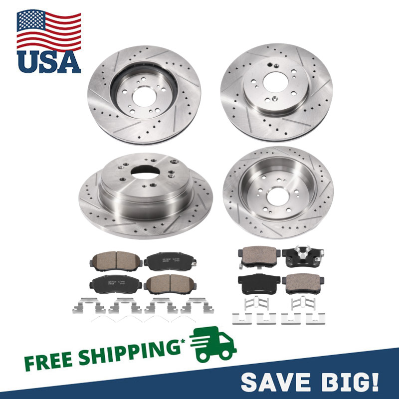 Front and Rear Disc Brake Rotors Ceramic Brake Pads for 2010 – 2012 Honda CR-V