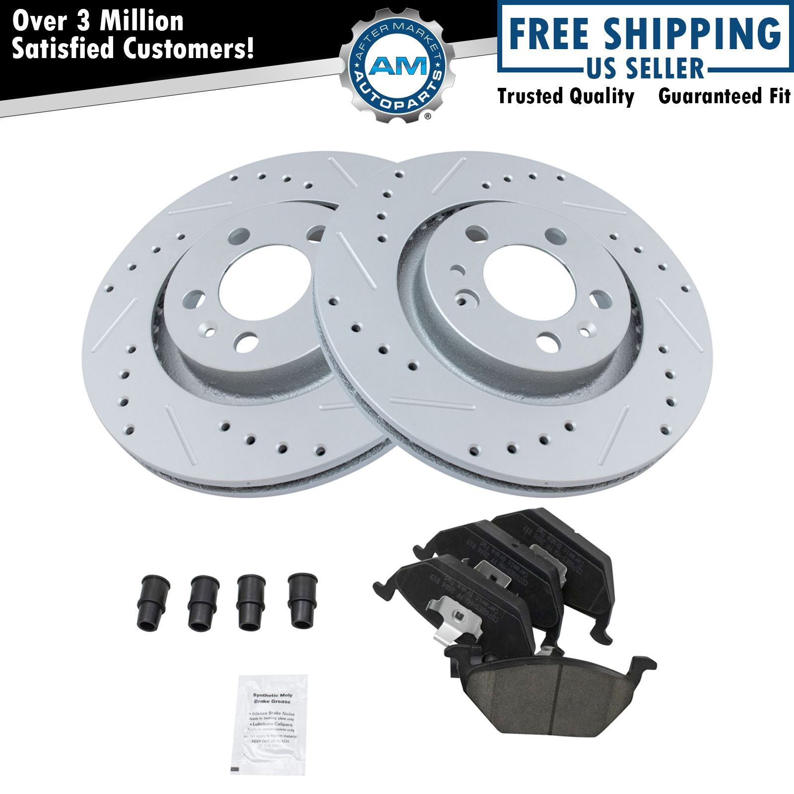 Front Performance Drilled Slotted Brake Rotor & Posi Ceramic Pad Set