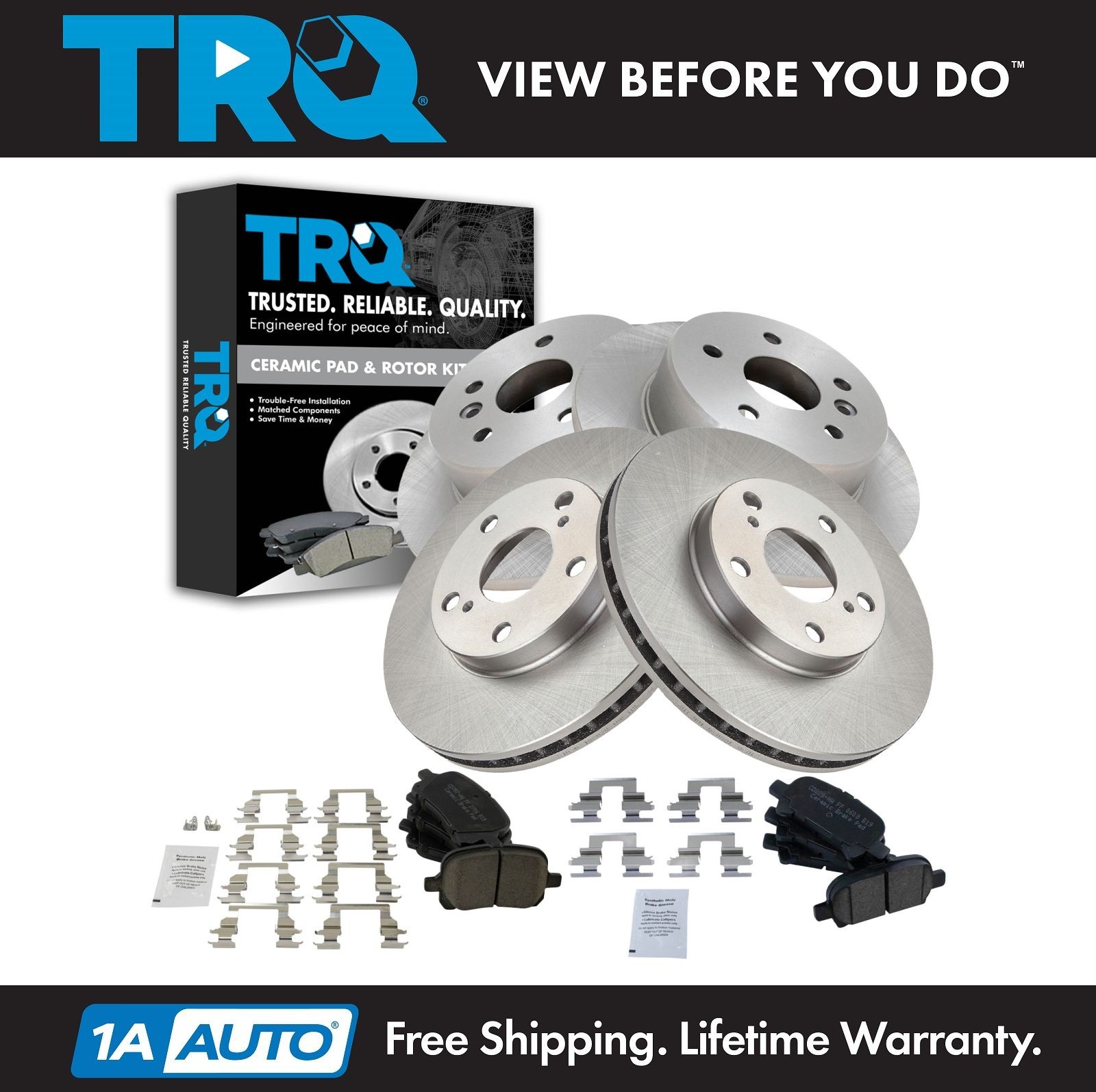 TRQ Front & Rear Ceramic Brake Pads & Rotors Kit for Toyota Avalon New