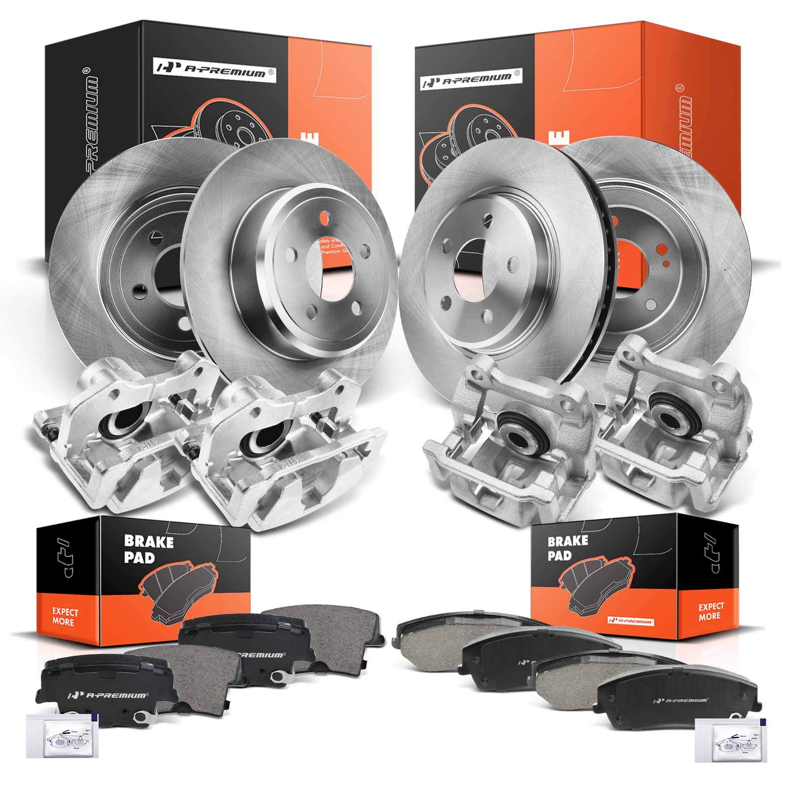 Front & Rear Disc Rotors & Brake Pads + Brake Caliper for Chrysler 300 15-20