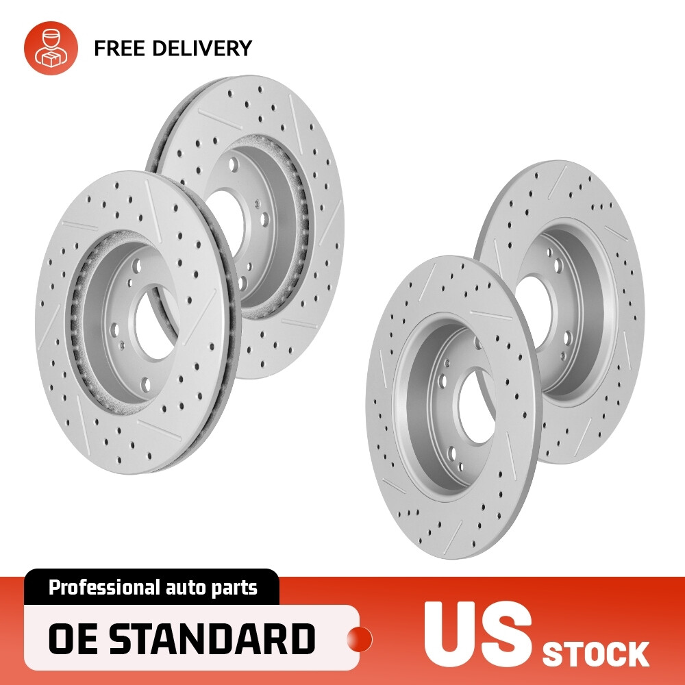 Front & Rear Drilled Brake Rotors for Honda Civic 2006 2007 2008 2009 2010 2011
