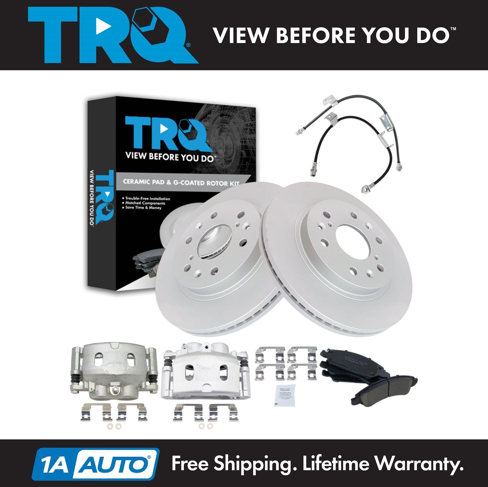 TRQ Brake Pad & Rotor Kit Premium G-Coated Ceramic Fits Chevrolet GMC