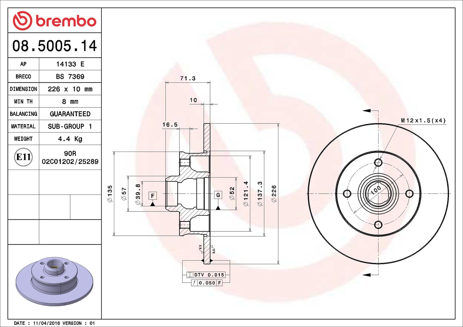 2x Brake Discs Pair Solid fits VW VENTO 1H2 2.0 Rear 91 to 98 226mm Set Brembo