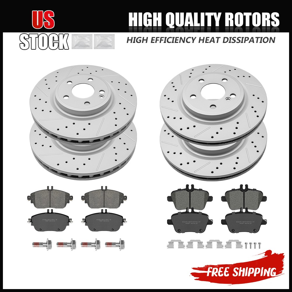 Front Rear Drilled Brake Disc Rotors & Ceramic Pads For Mercedes-Benz Cla250