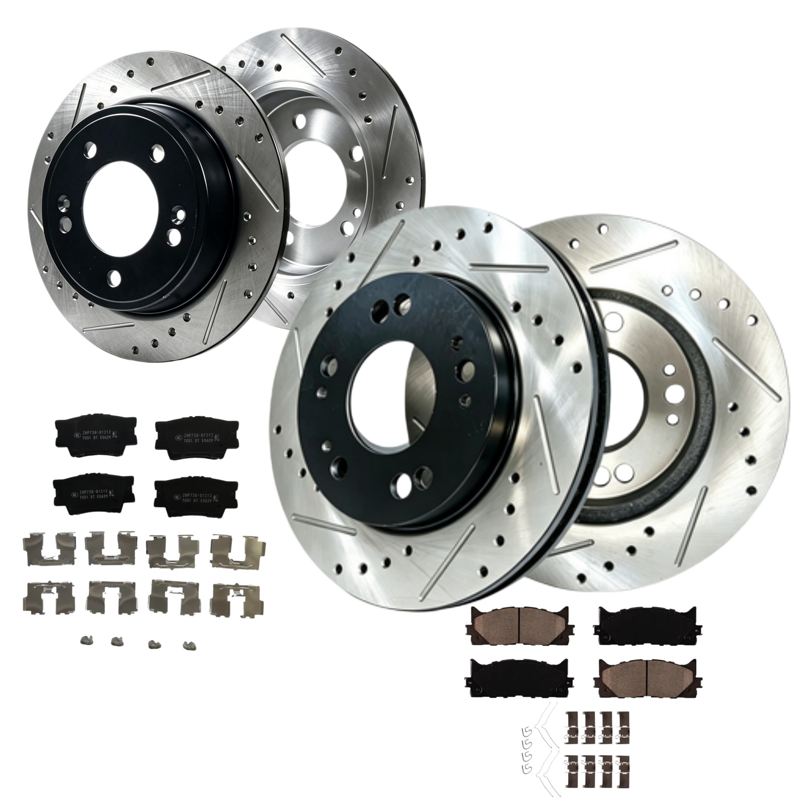 Front Rear Disc Drilled Rotors Ceramic Brake Pads for Toyota Camry Lexus ES350