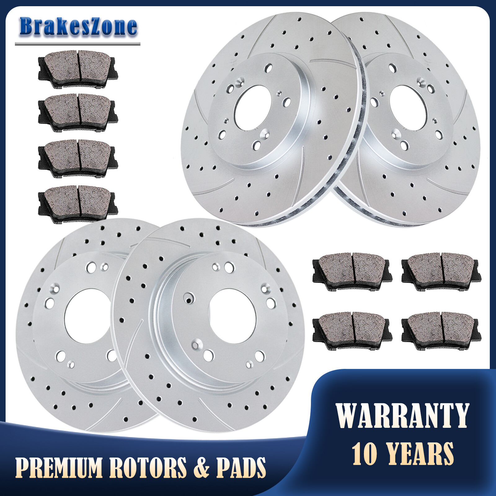 300mm Front & 282mm Rear Brake Rotors Pads Kit for Honda Accord Drilled Brakes