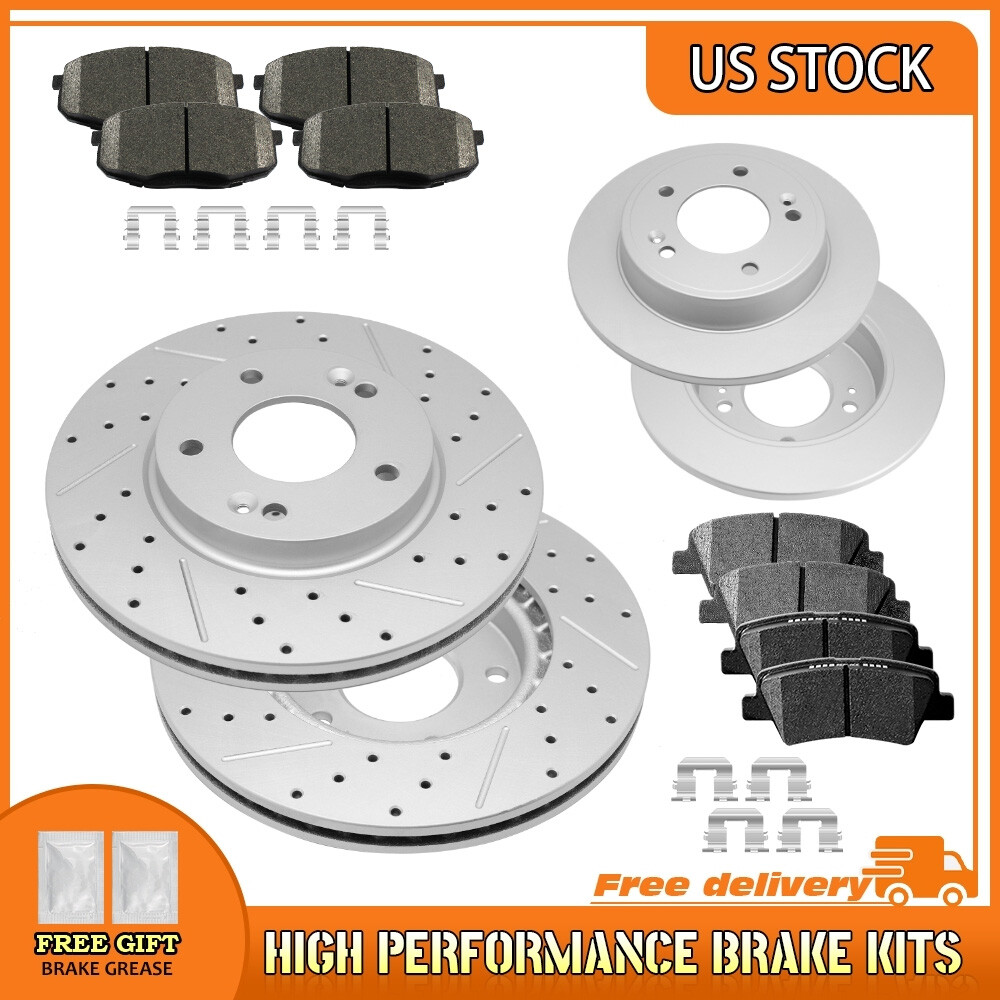 Front & Rear Disc Brake Rotors + Ceramic Brake Pads for 2014 2015 2016 Kia Soul