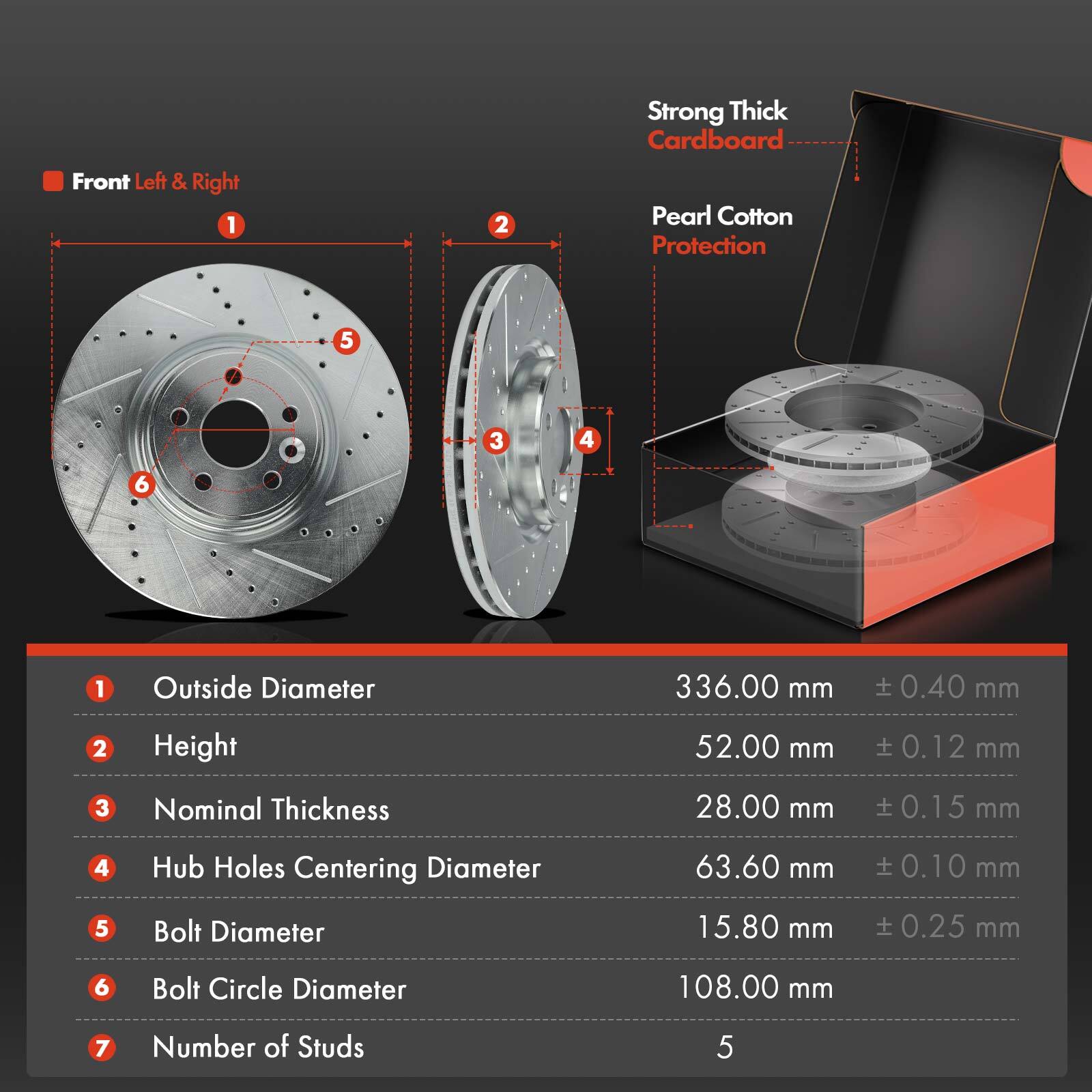 Front Side Drilled Brake Rotors & Ceramic Brake Pads for Volvo S80 S60 V60 V70