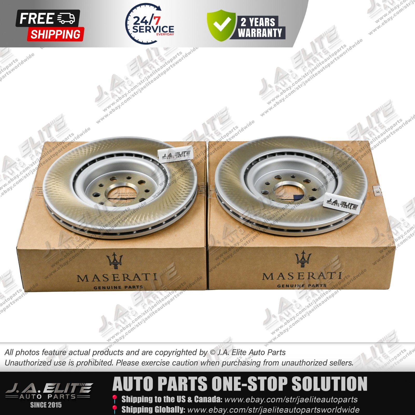 2pcs Front Brake Rotor Without Holes fit Maserati Ghibli Quattroporte, 670032734