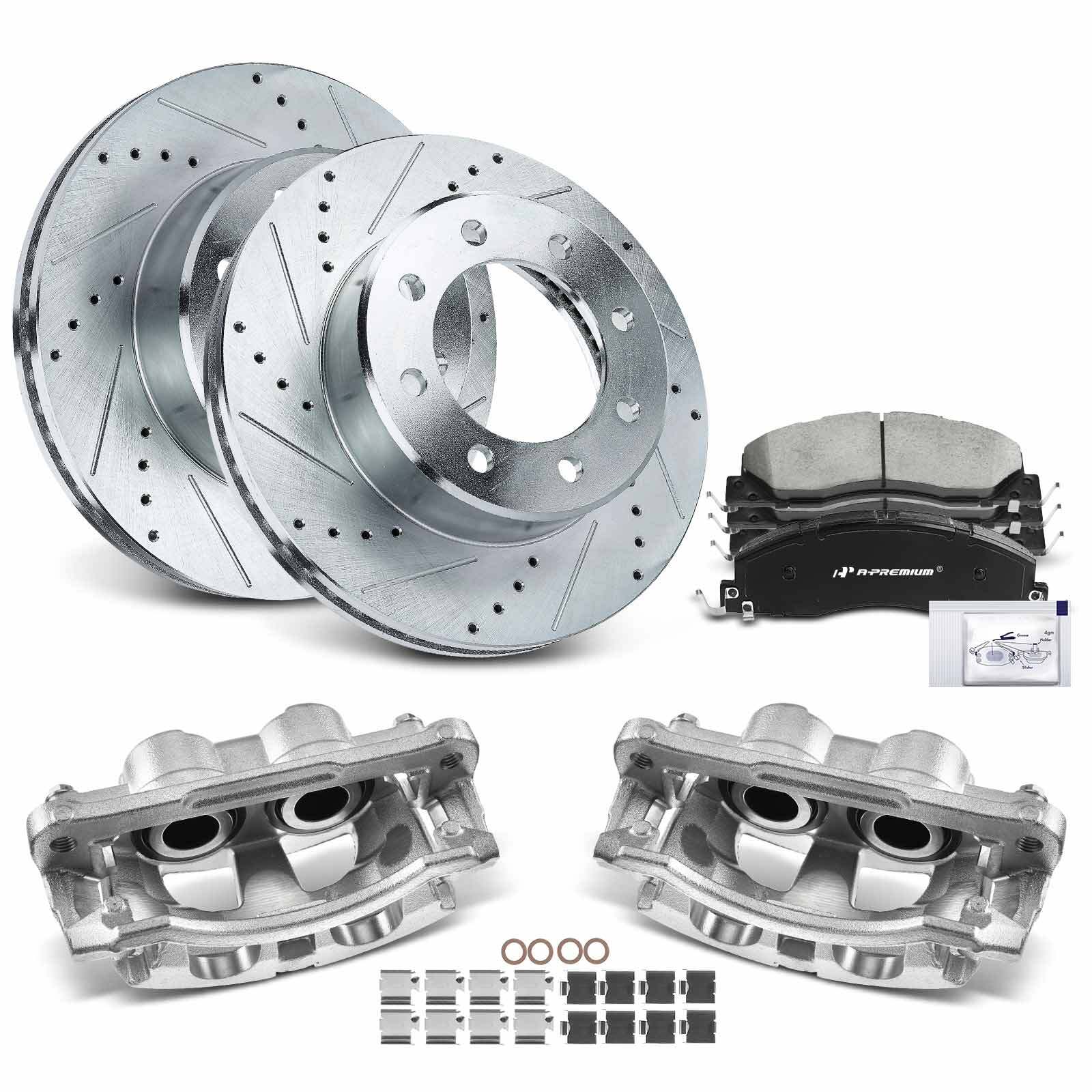 Front Drilled Brake Rotors & Pads + Brake Calipers for Dodge Ram 2500 Ram 2500