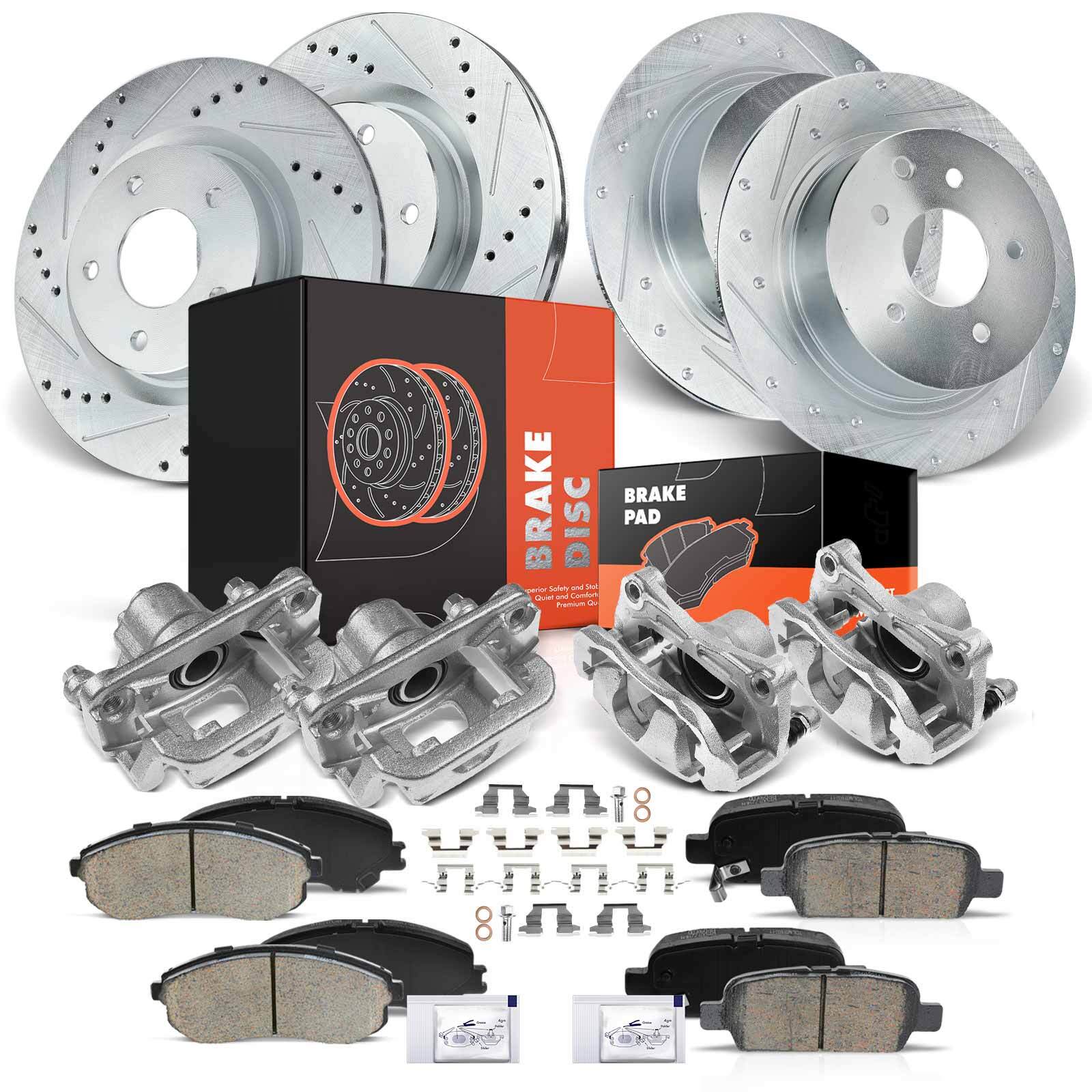 Front & Rear Drilled Rotors & Brake Pads + Brake Caliper for Nissan Altima 07-10