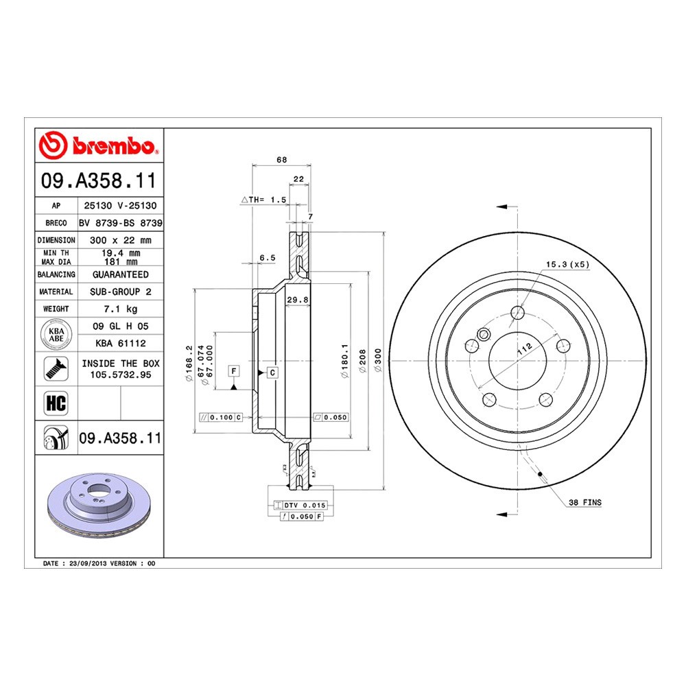 For Mercedes-Benz CLS400 15-17 Brembo UV Coated Plain Vented Rear Brake Rotor