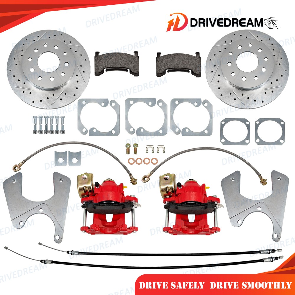 For 1968-1974 GM F/X-Body 10 & 12 Bolt St Rear Disc Brake Kit With Red Calipers