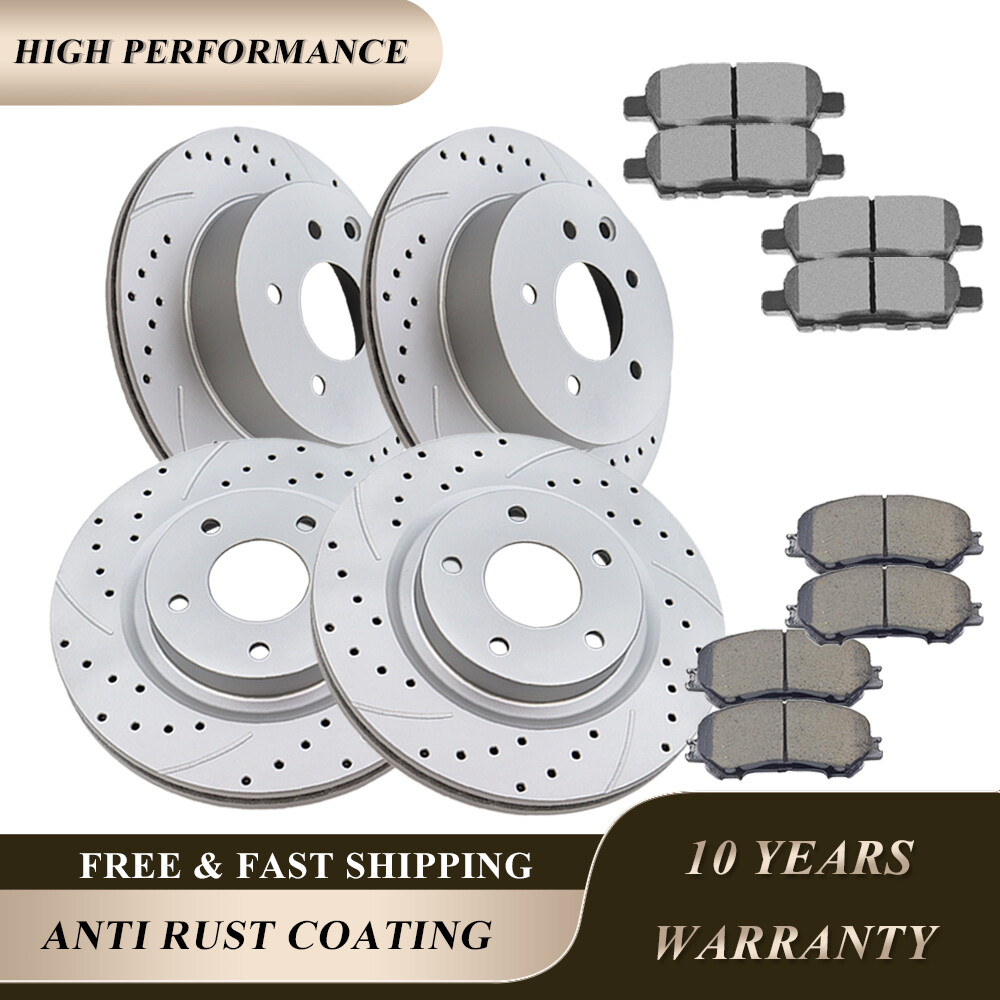 Front Rear Drilled Rotors Discs Brake Pads Brakes Fit 2014 – 2017 Nissan Rogue