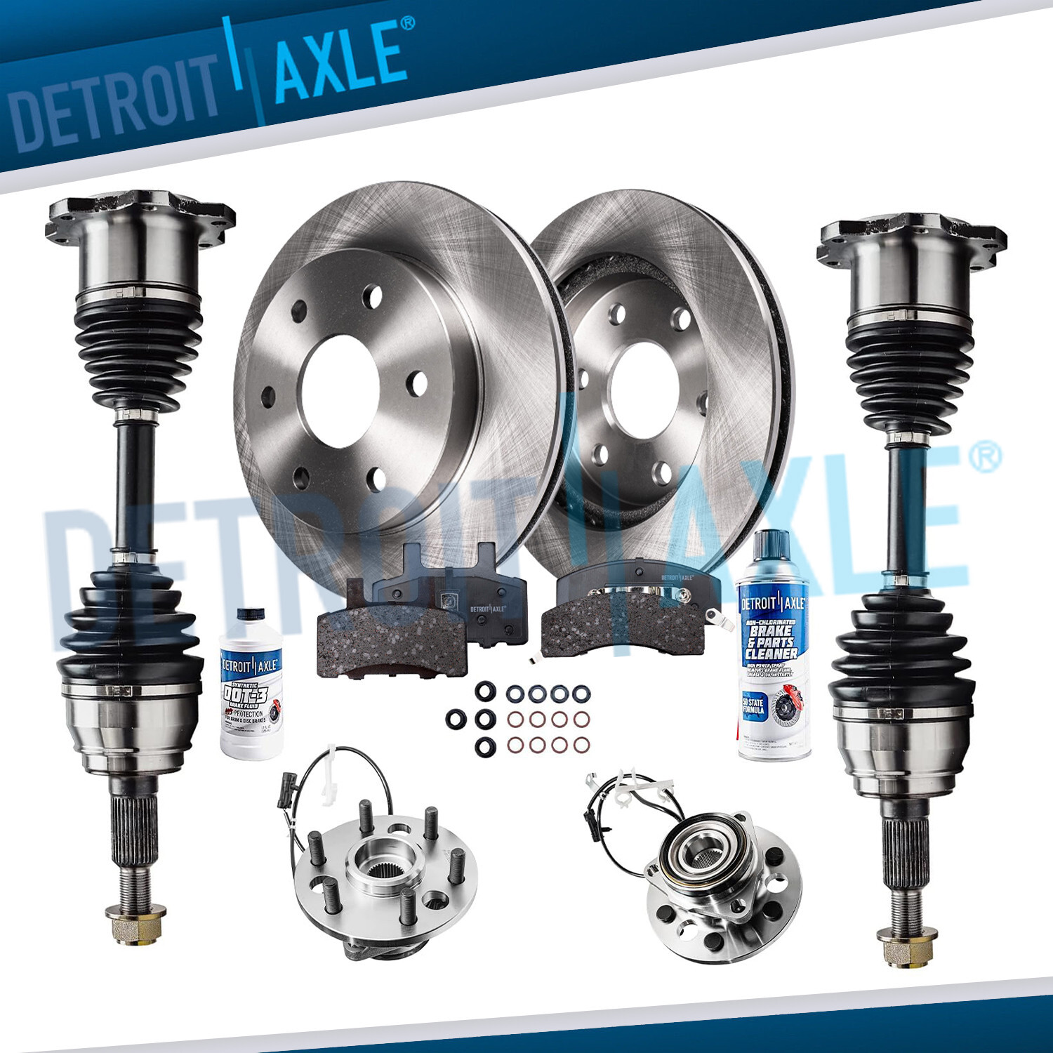 Front Brake Rotors + Pads Wheel Bearing Hubs Axles for 1995-1999 Tahoe GMC Yukon