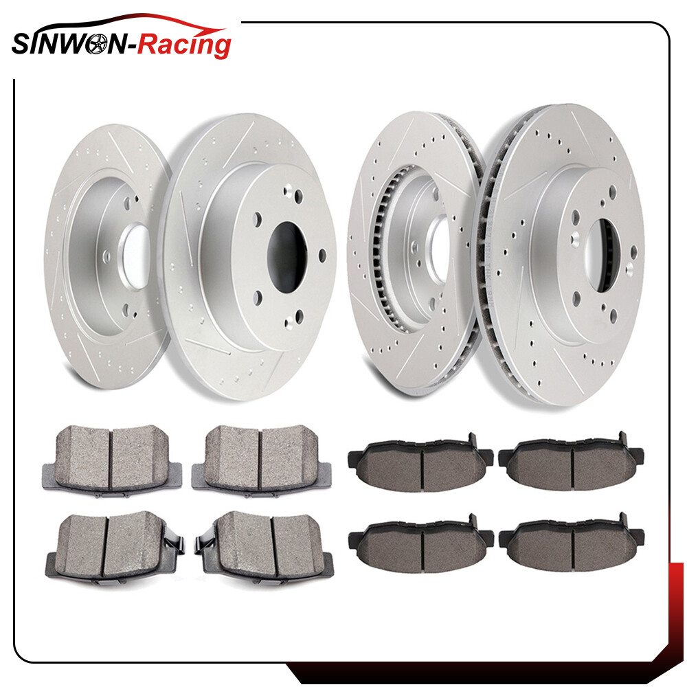 Front Rear Brake Discs Rotor Slot Ceramic Pads For Honda Civic Sedan 2012 EX