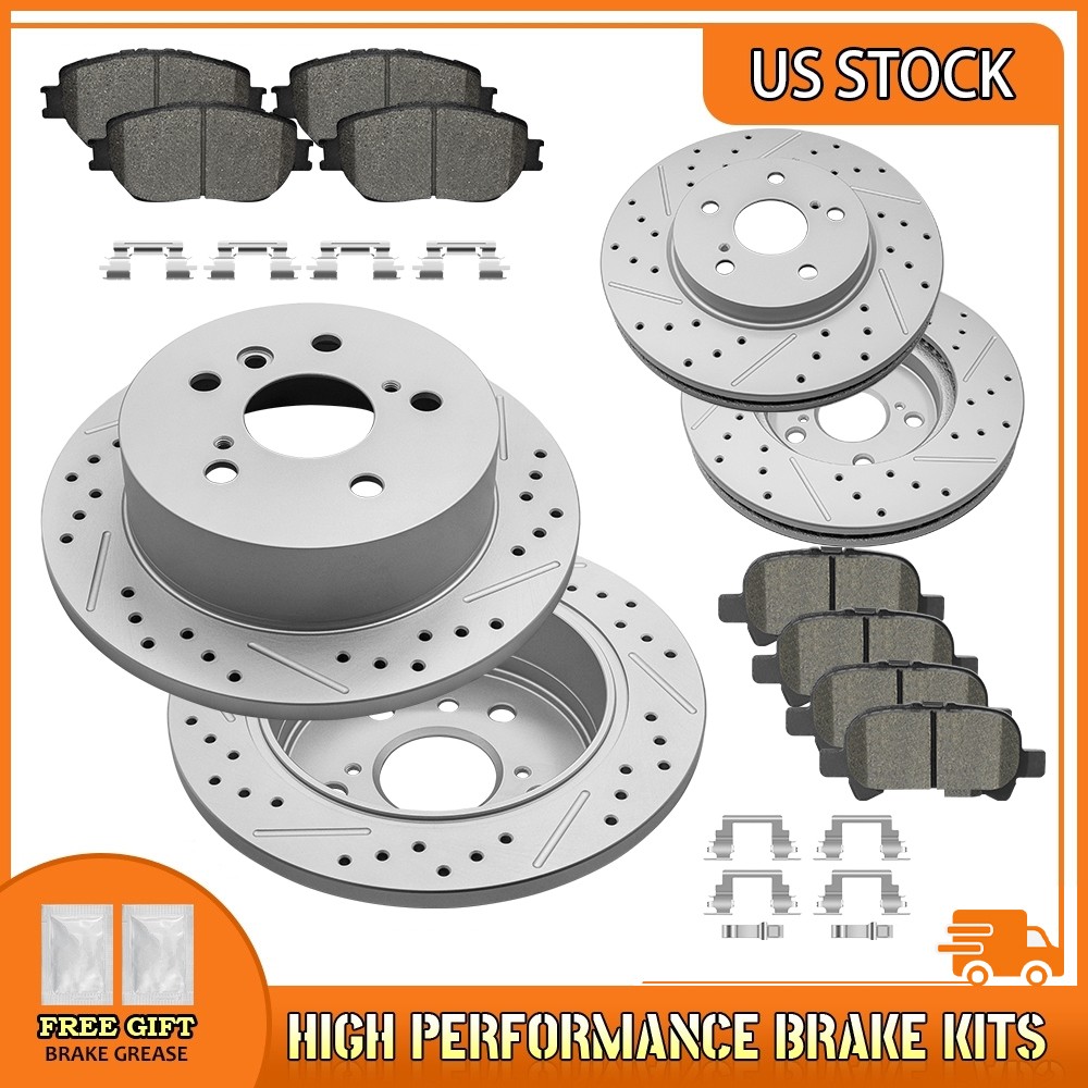Front & Rear Drilled Brake Rotors Brake Pad For 2002-2004 Toyota Camry 3.0L.3.3L