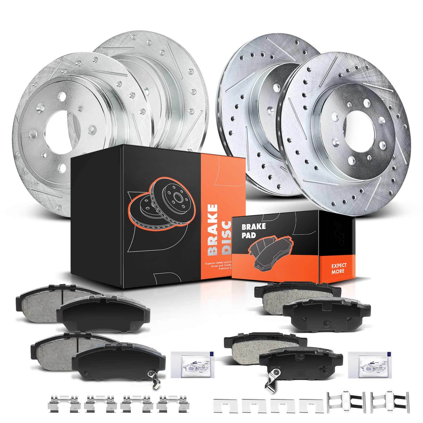New Front & Rear Drilled Rotor & Ceramic Brake Pad for Honda Civic Acura Integra