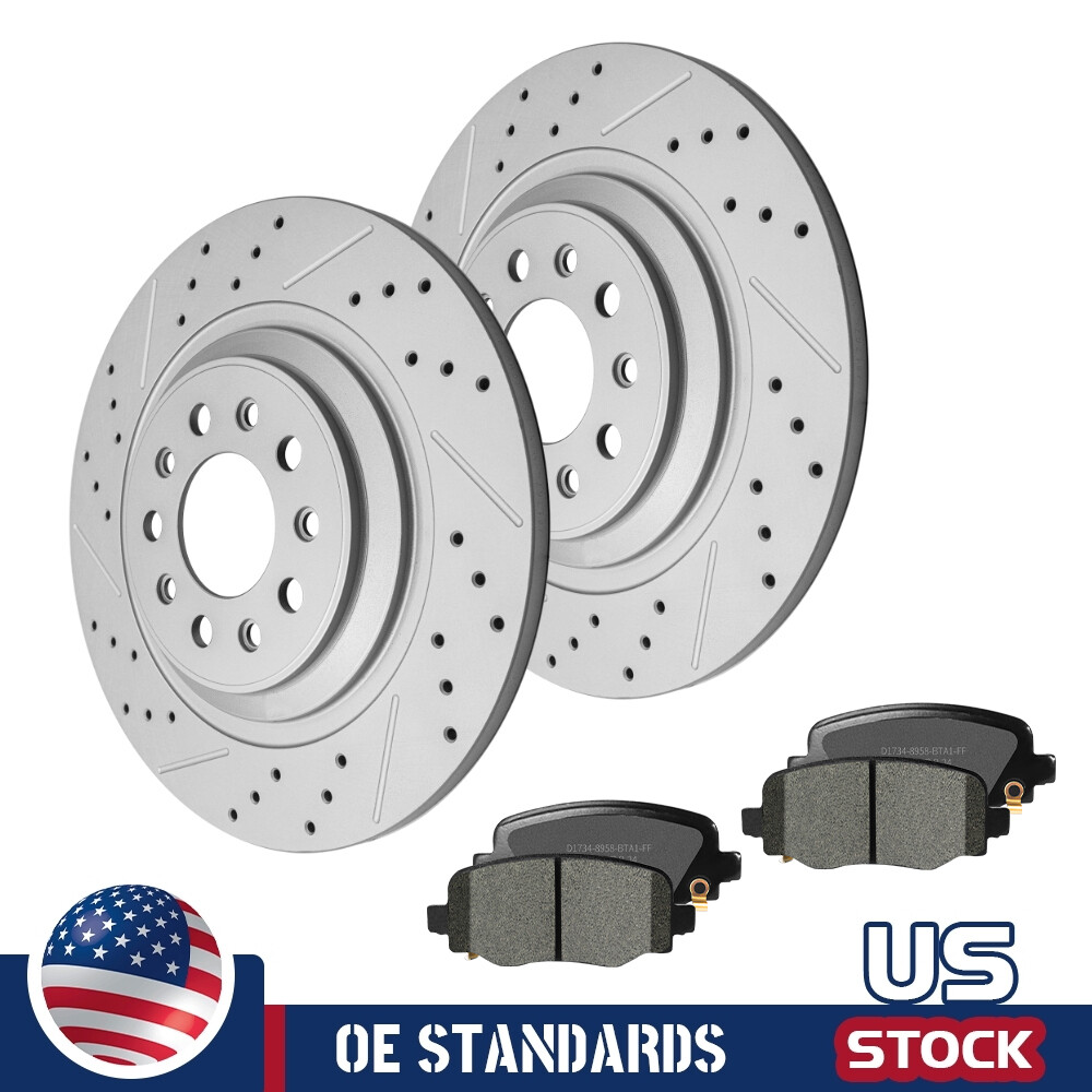 For Jeep Cherokee Rear Disc Rotors Ceramic Brake Pads w/ 2 Piston Front Caliper