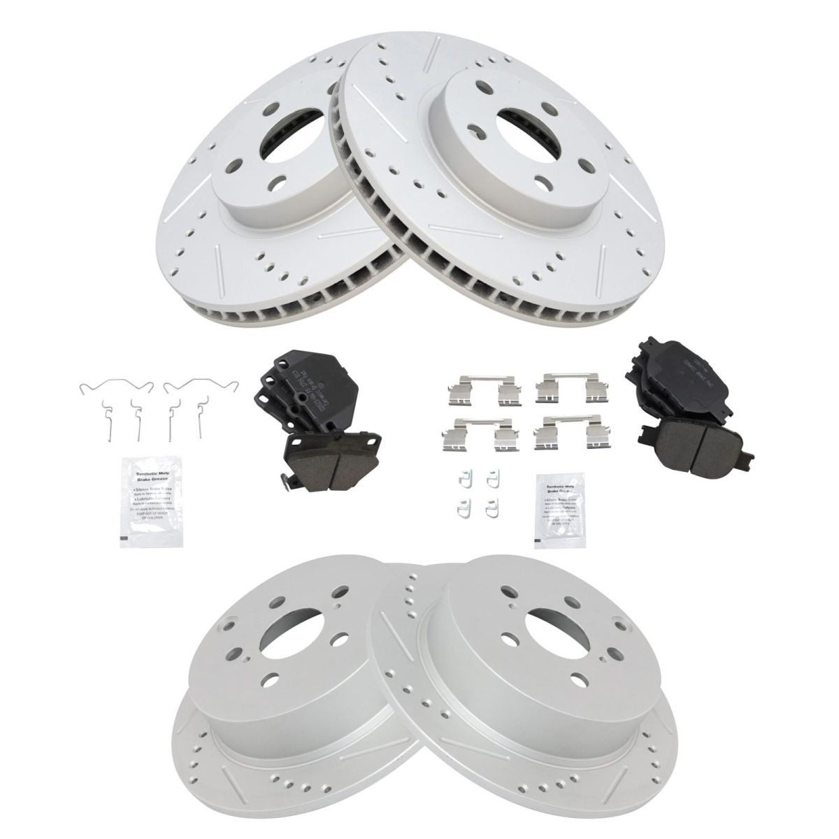 TRQ Performance Drilled Slotted Rotor & Ceramic Brake Pad Front & Rear Kit