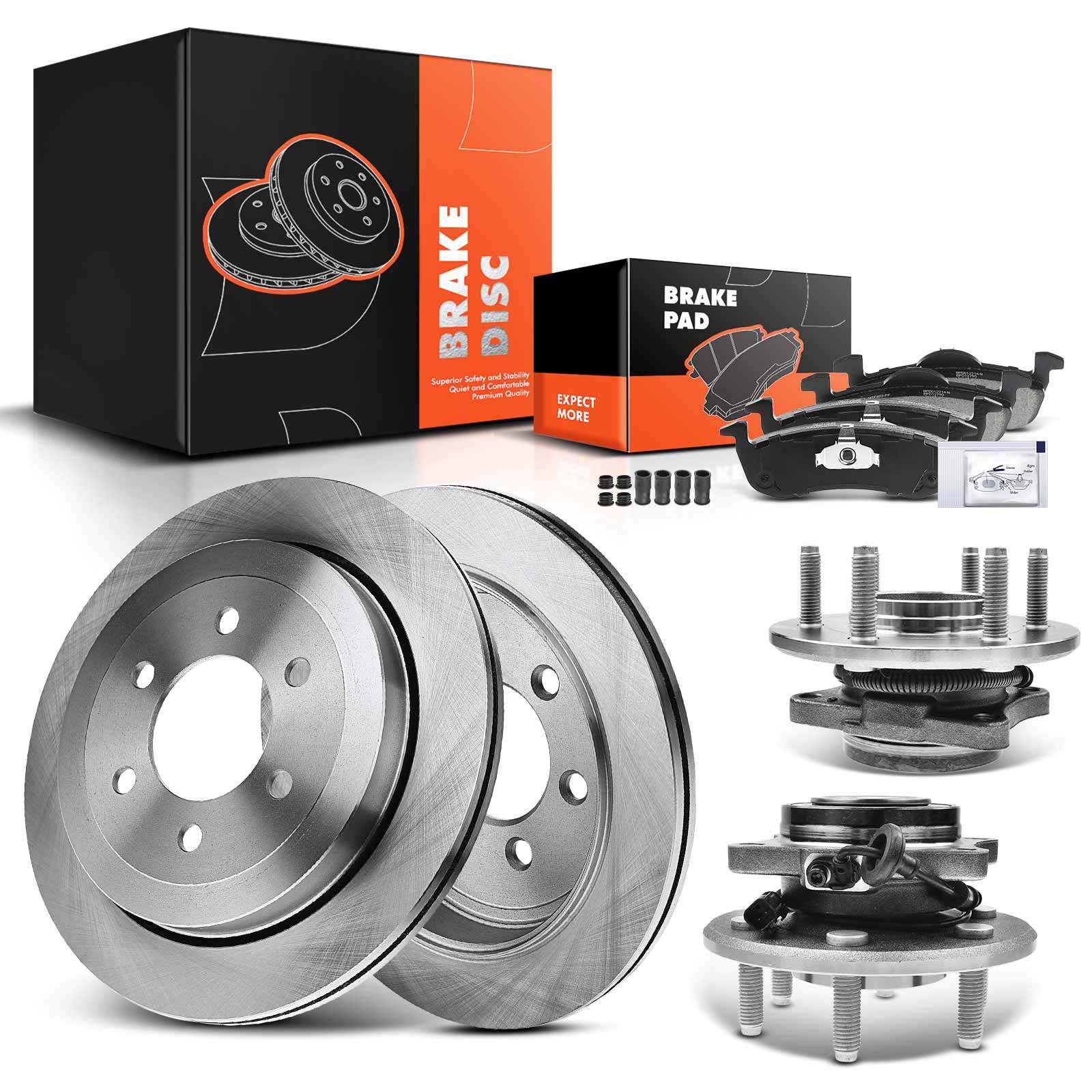 8x Rear Disc Brake Rotor & Pad + Hub Bearing for Ford Expedition Navigator 11-14