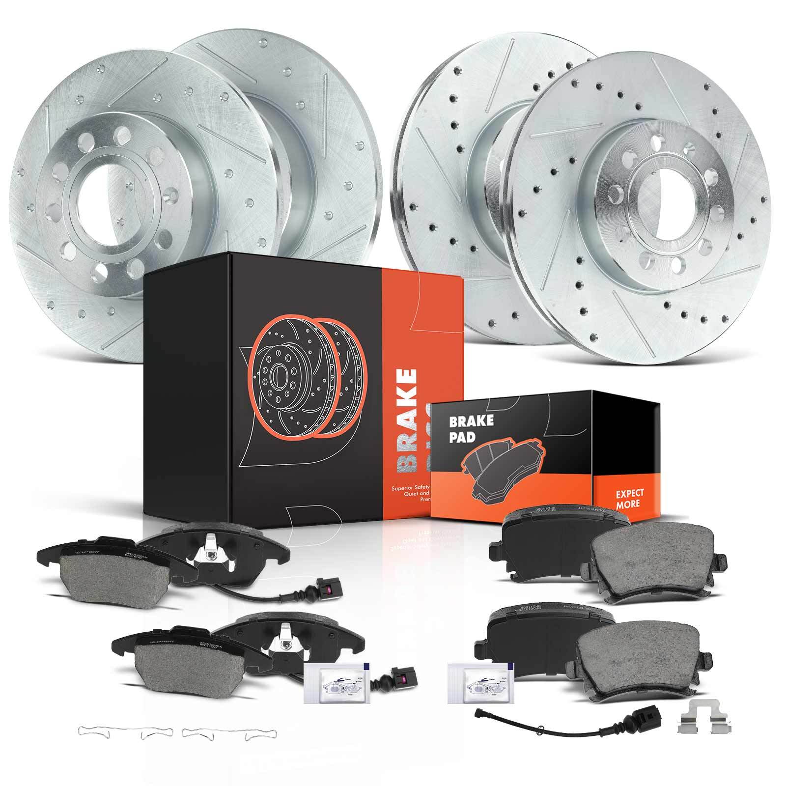 Front & Rear Drilled Brake Rotors & Ceramic Brake Pads for VW Golf Rabbit Jetta