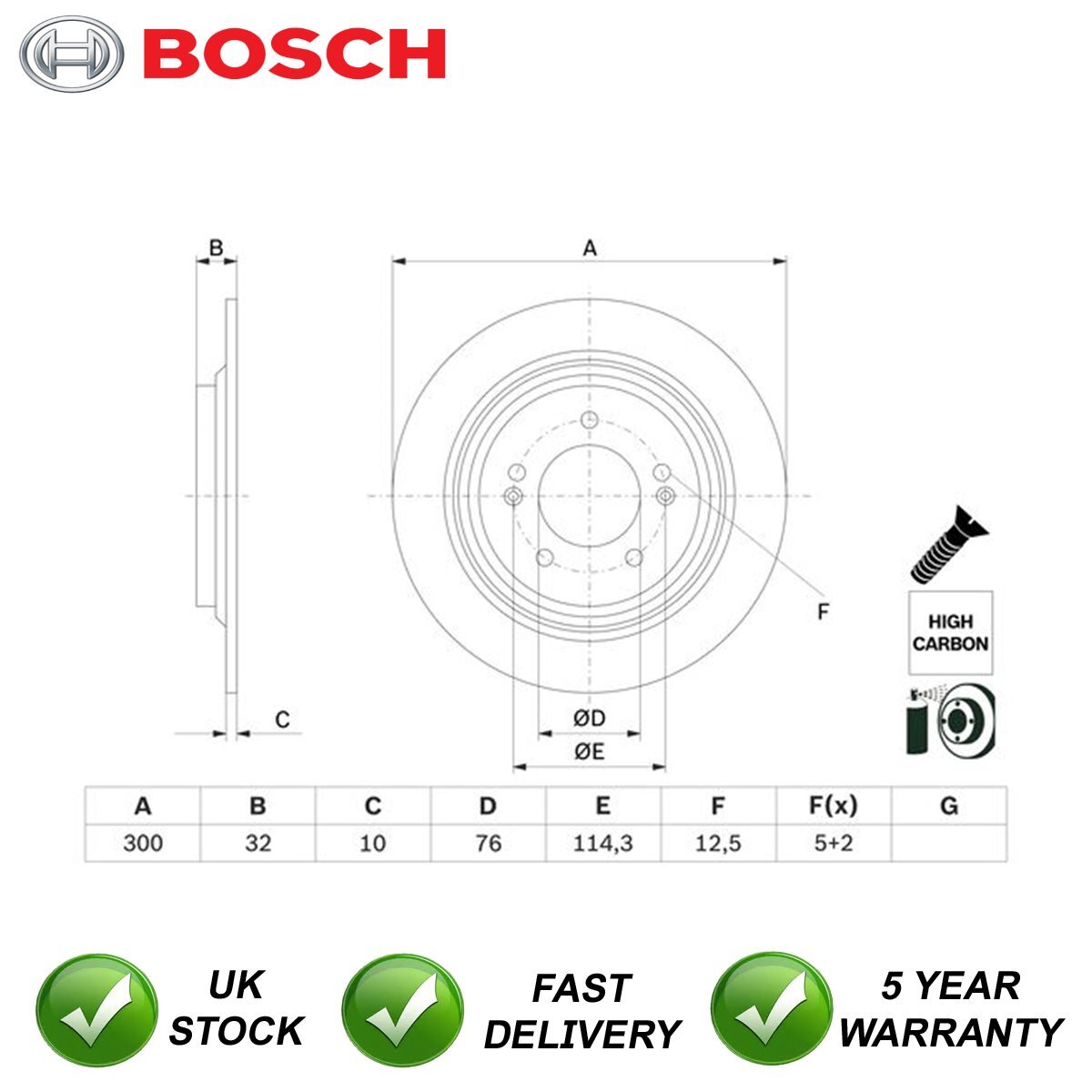 Brake Disc Rear Bosch Fits Kia Optima 2016-2019 58411D4650