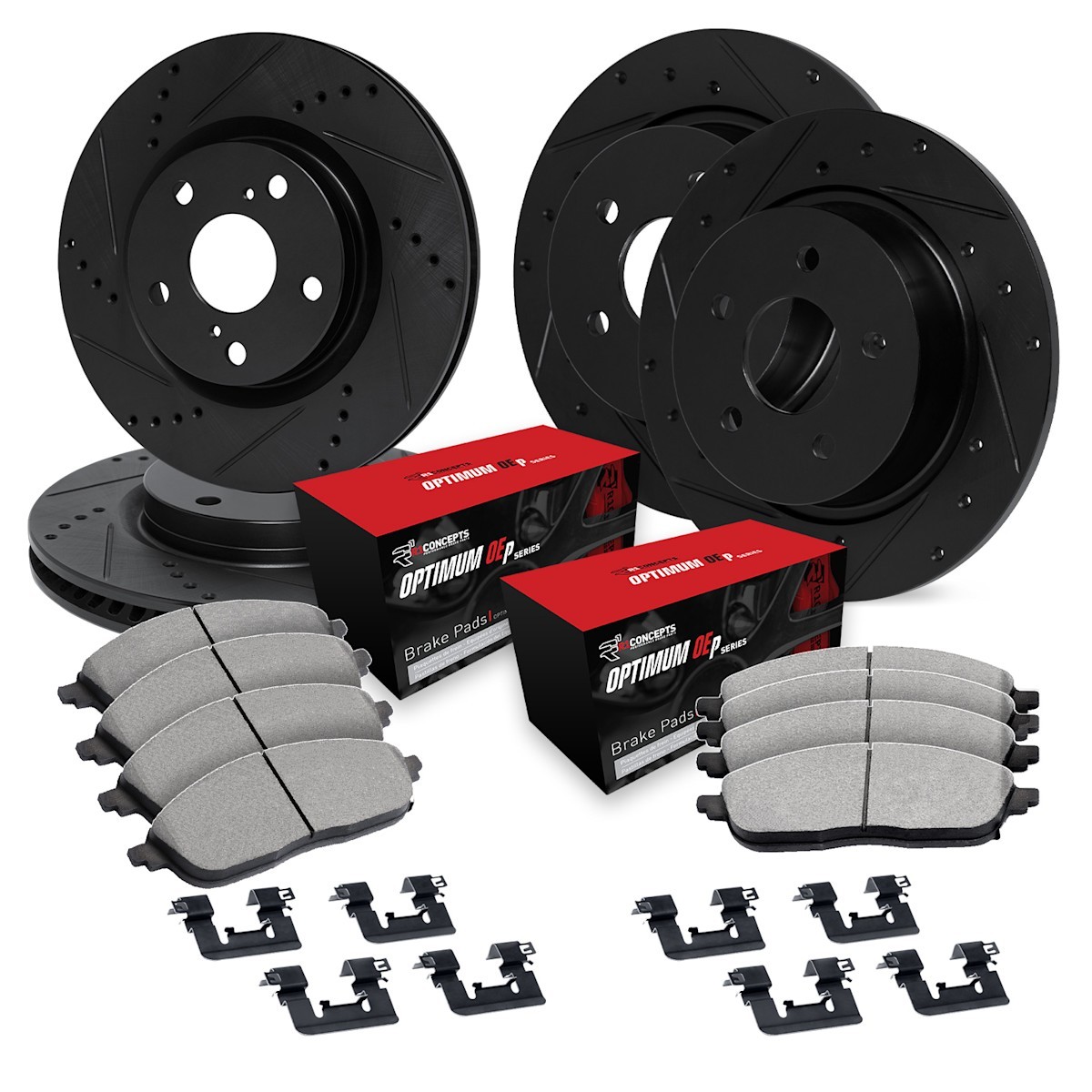 WHUH2-59084 R1 Concepts 4-Wheel Set Brake Disc and Pad Kits Front & Rear