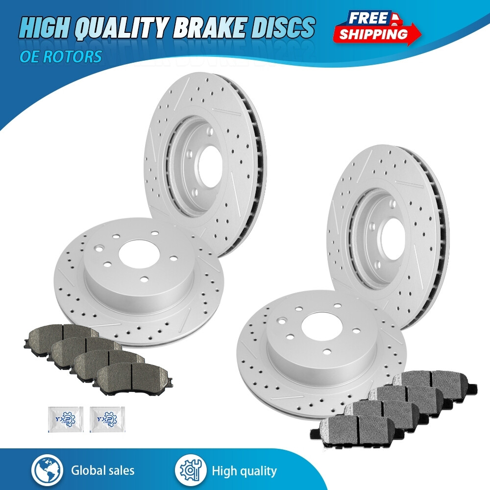 For 2014 – 2020 Nissan Rogue Front & Rear Drilled Brake Rotors Ceramic Pads Set