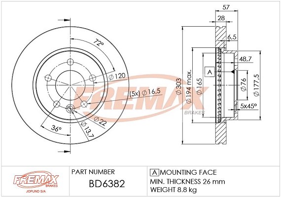 Remax BD-6382 Brake Disc for VW