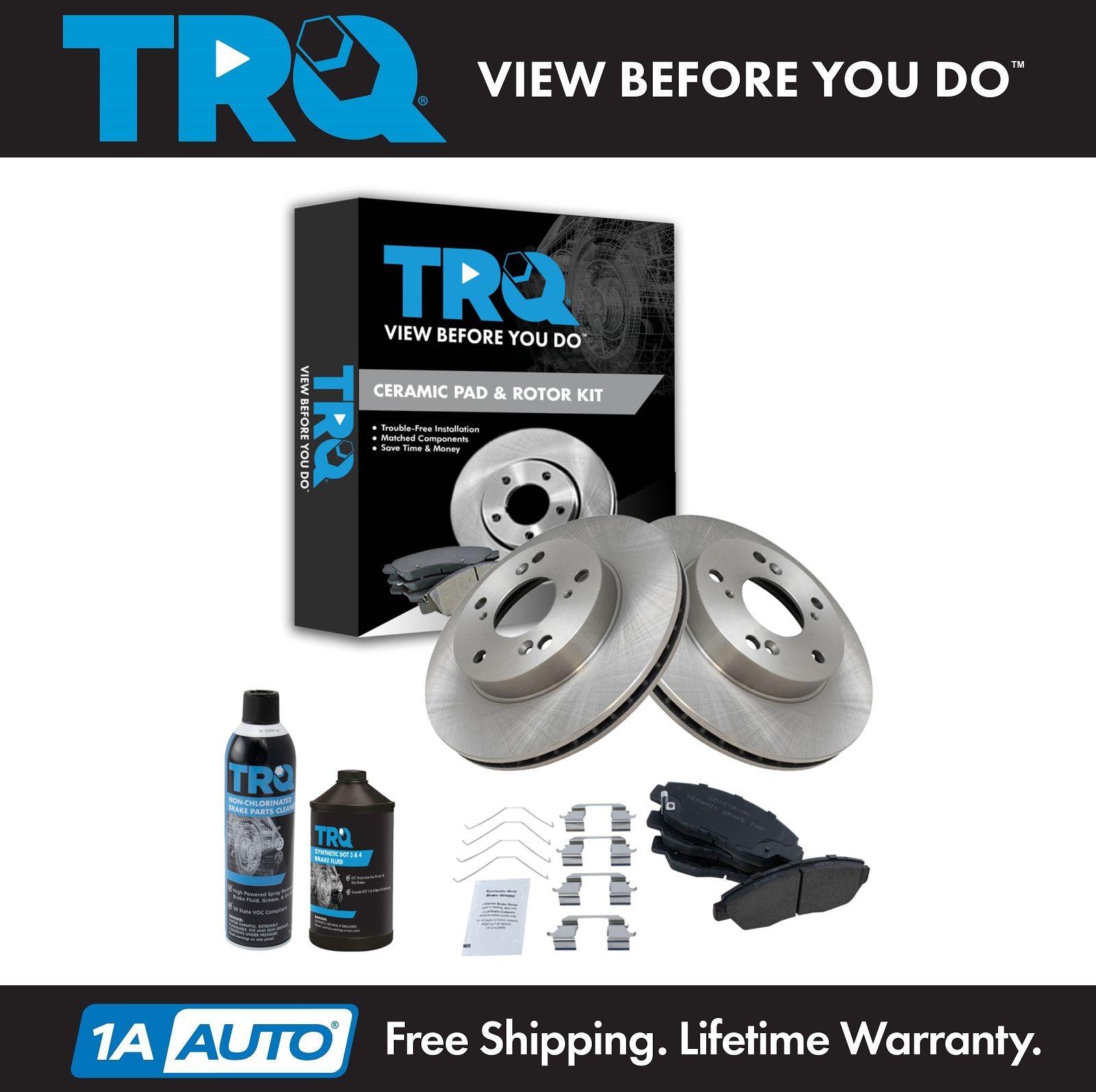 TRQ Front Premium Posi Ceramic Disc Brake Pad & Rotor Kit w/Chemicals