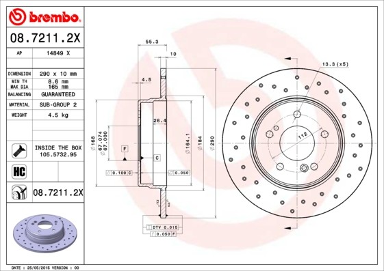 Brembo 08.7211.2X Brake Disc for Mercedes-Benz