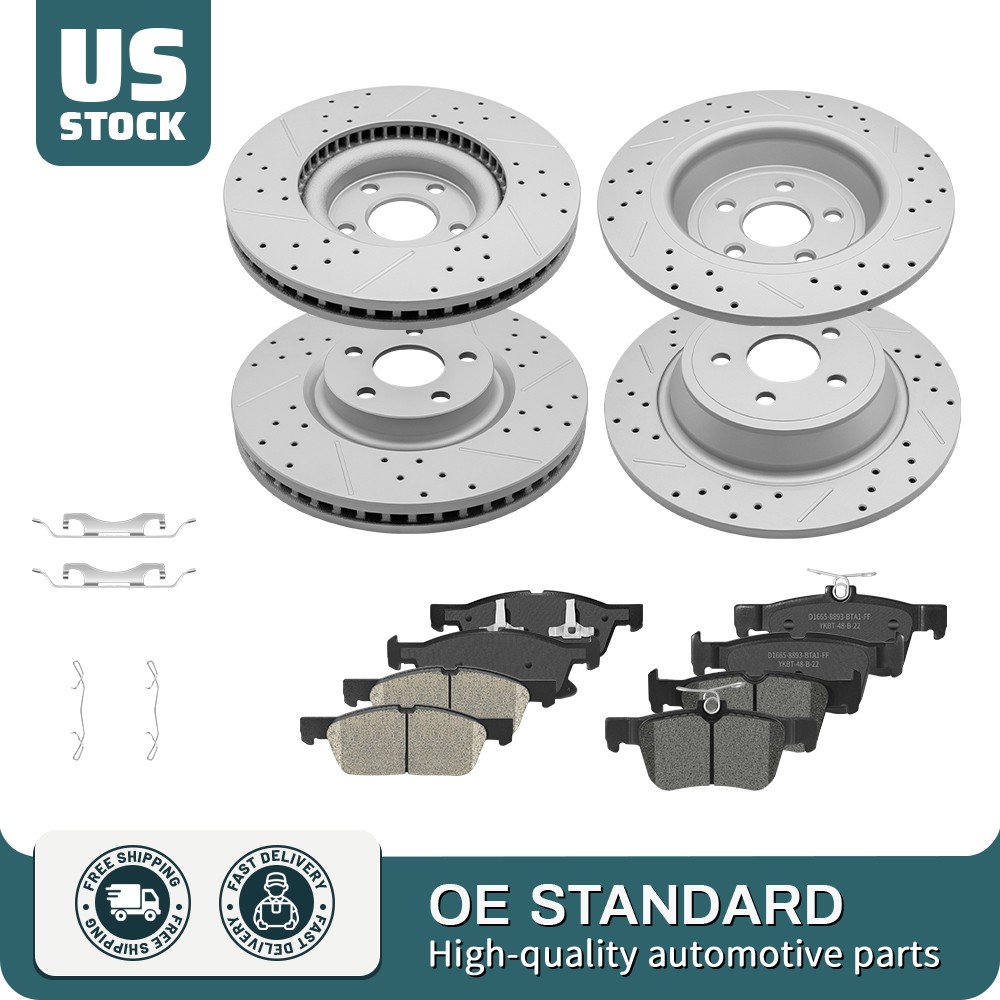 316mm Front Rear Drilled Disc Rotors Ceramic Brake Pads For Ford Edge 2015-2021