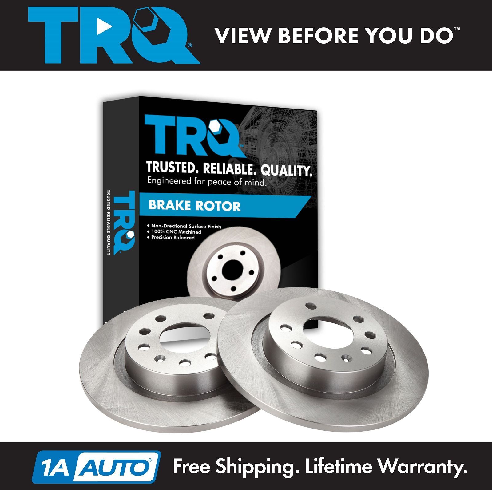 TRQ Rear Brake Rotors Set Solid For 2003-2011 Saab 9-3 2010 9-3X