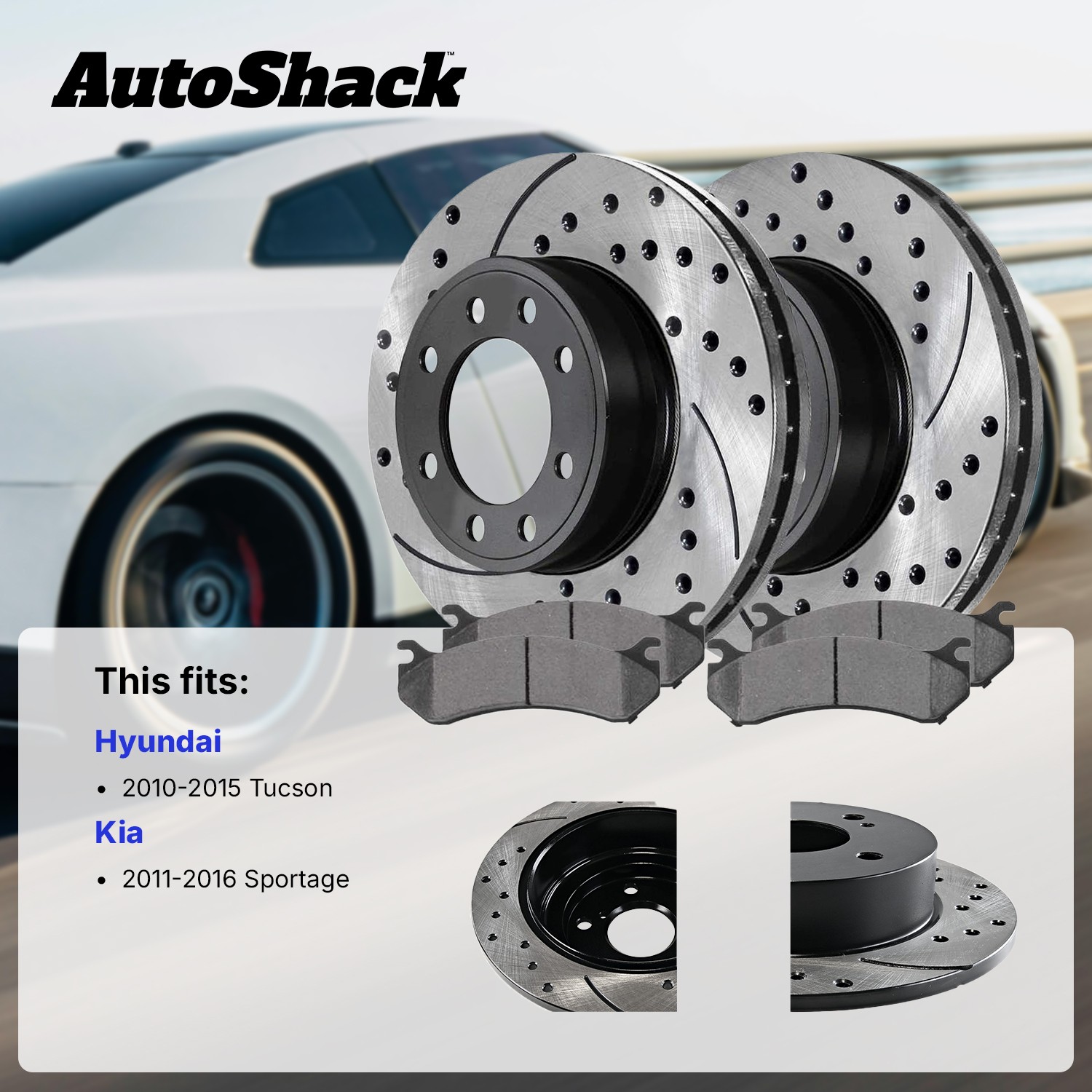 Front Rear Drilled Slotted Brake Rotors Premium Pads for Hyundai, Tucson 10-15