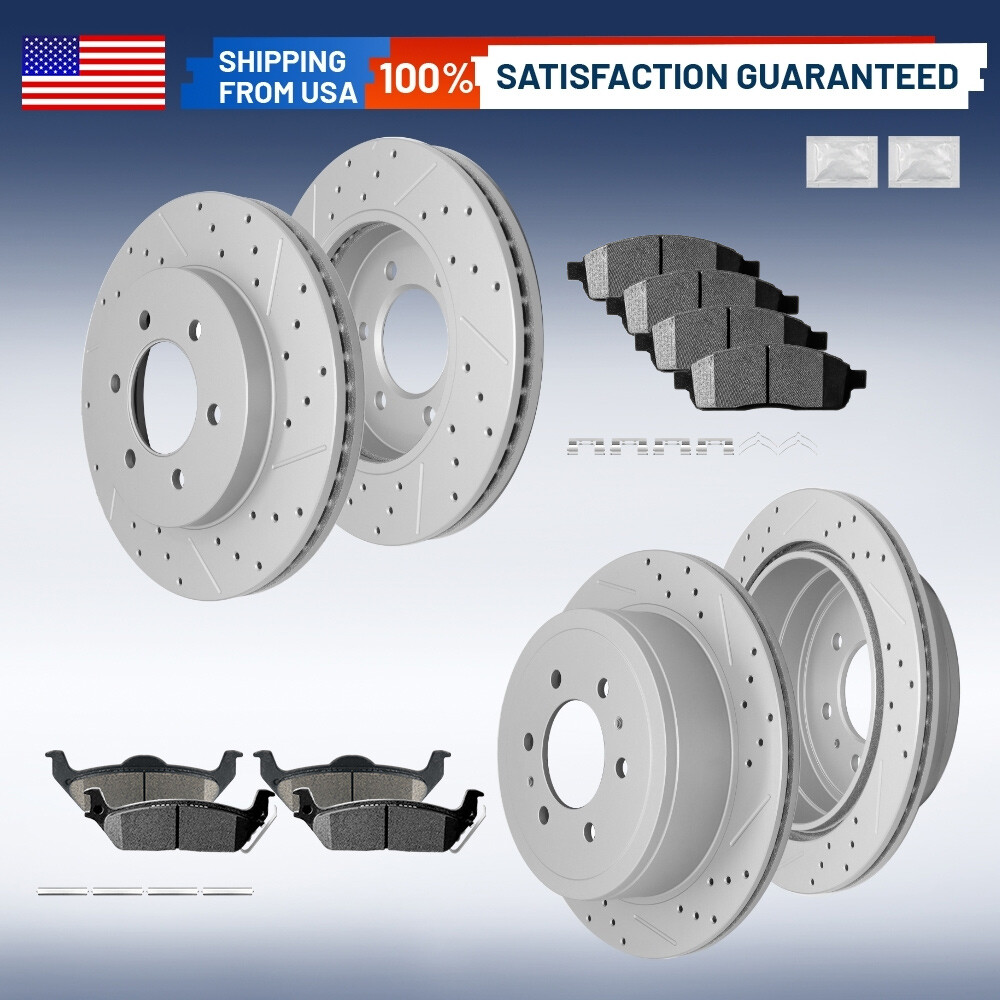 Front Rear Drilled Rotors And Ceramic Pads for 2004-2008 Ford F-150 Mark LT 4WD