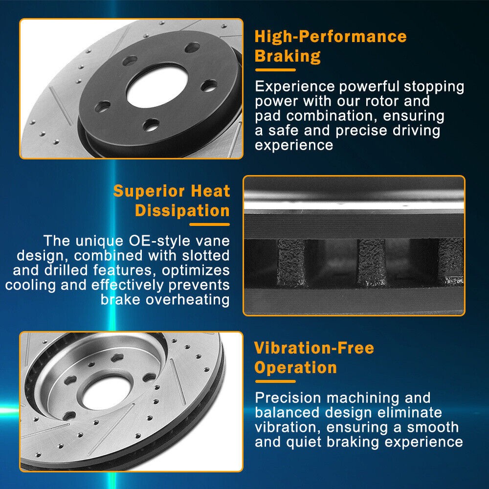 Front Disc Brake Rotors and Ceramic Brake Pads for Toyota Tacoma 2005-2020 6 Lug