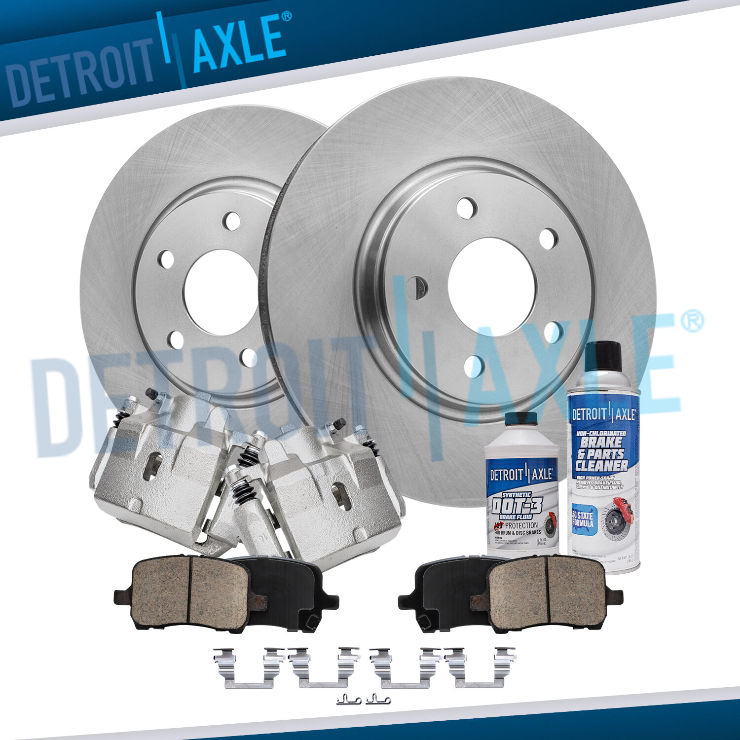 Front Disc Rotors + Brake Calipers and Brake Pads for 2006 – 2012 Malibu G6 Aura