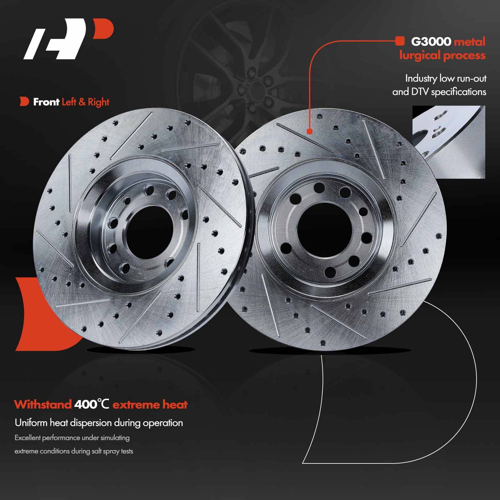 A-Premium Front Side Drilled Brake Rotors for Saab 9-3 2003-2011 9-3X 2010 2011