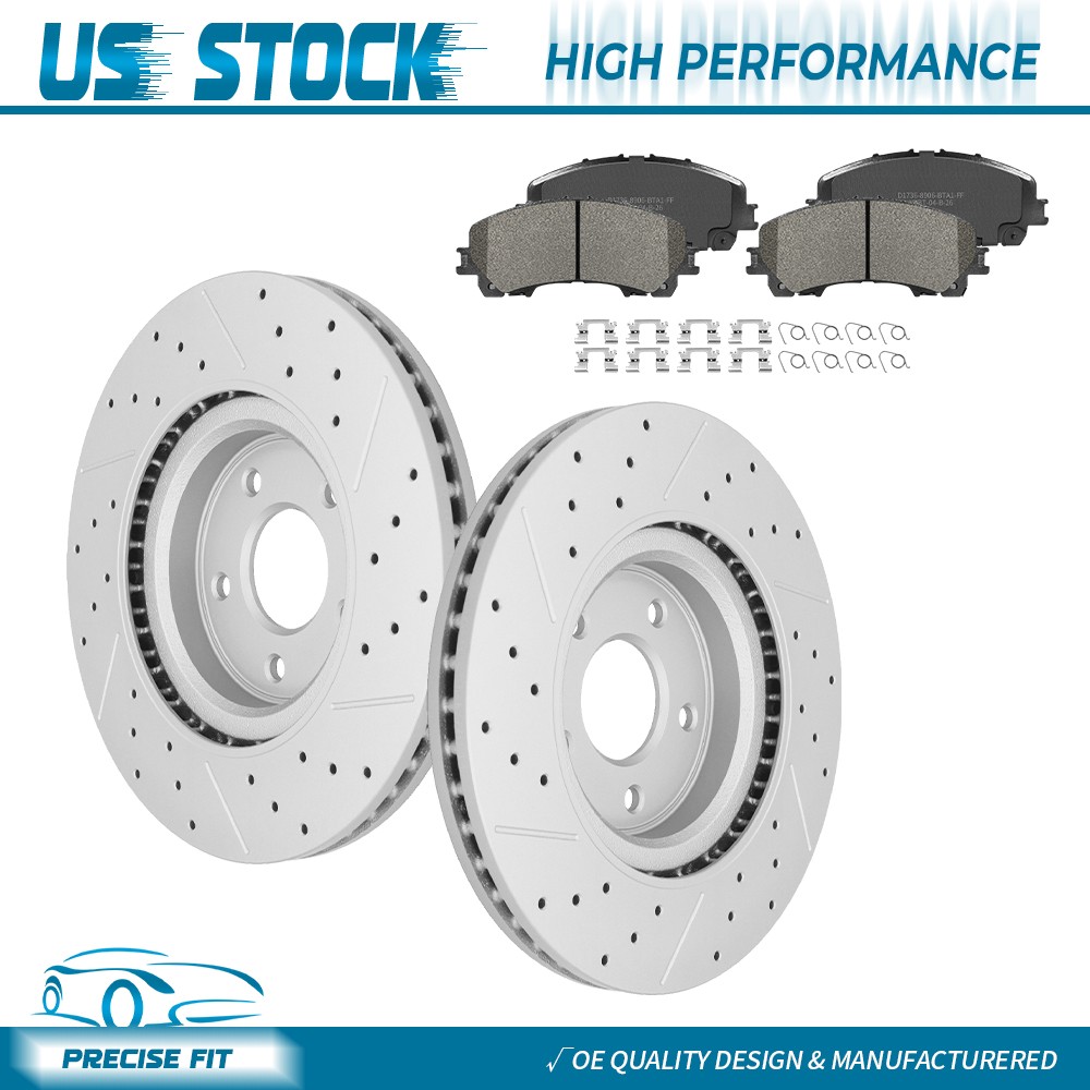 Front Drilled Brake Rotors+Ceramic Pads W/Hardware Kit for Infiniti Q50 Q60 QX50