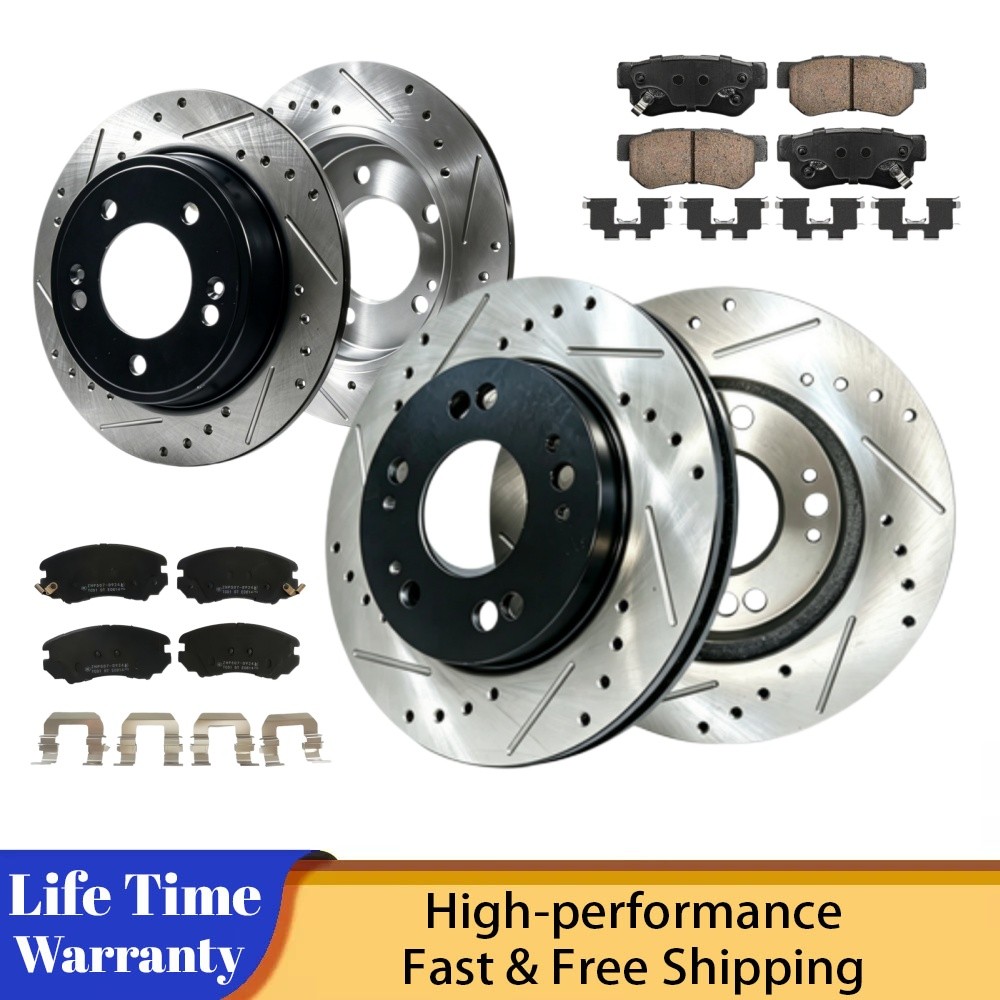 Front Rear Drilled Rotors Brake Ceramic Pads for 2008 2009 2010 Hyundai Elantra