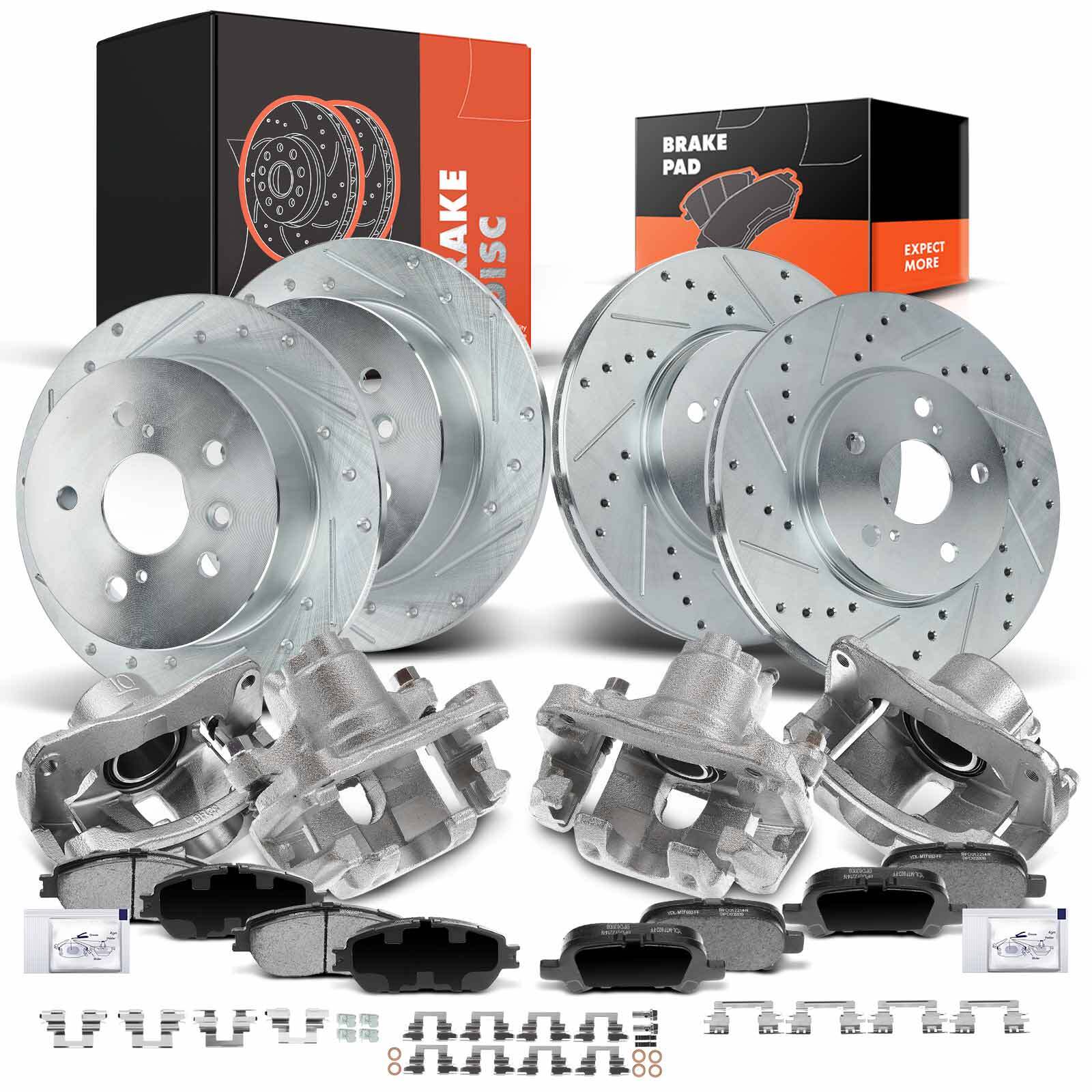 Front & Rear Drilled Brake Rotor & Pads + Brake Caliper for Toyota Avalon Solara
