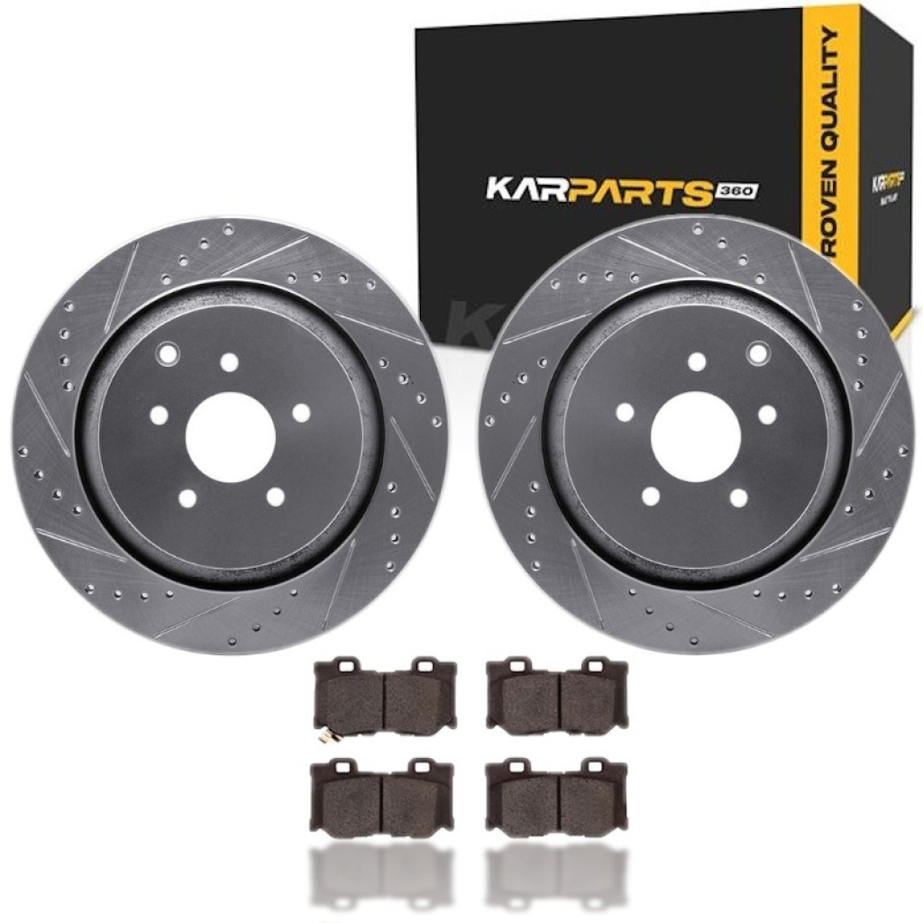 For Infiniti Q60 2017 2018 2019 2020 RotorSet | Drilled and Slotted | Silver