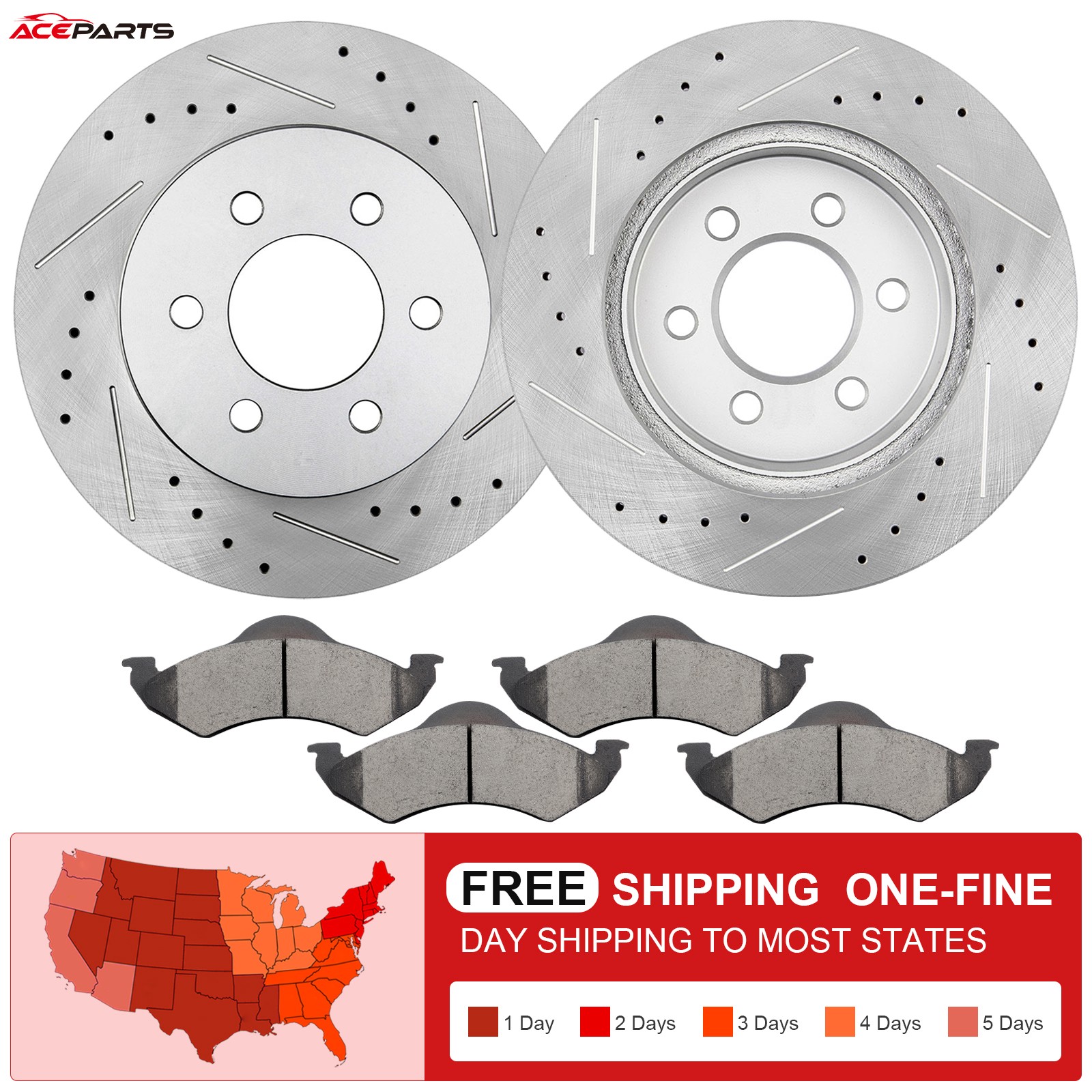 FRONT ROTORS + BRAKE PADS FOR 2000-2002 DODGE DURANGO DAKOTA DRILLED ROTORS USA