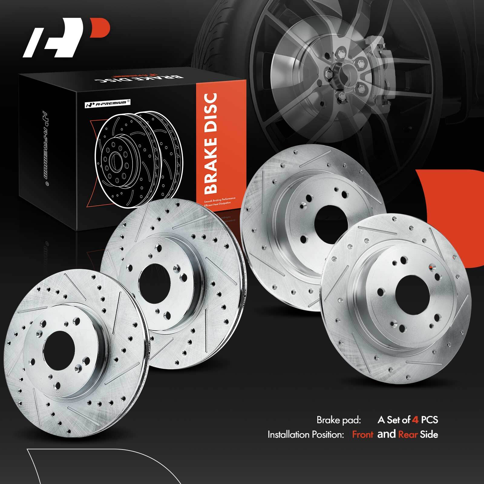 A-Premium 4x Front & Rear Drilled Rotor for Honda Accord 2005-2017 Civic 2015