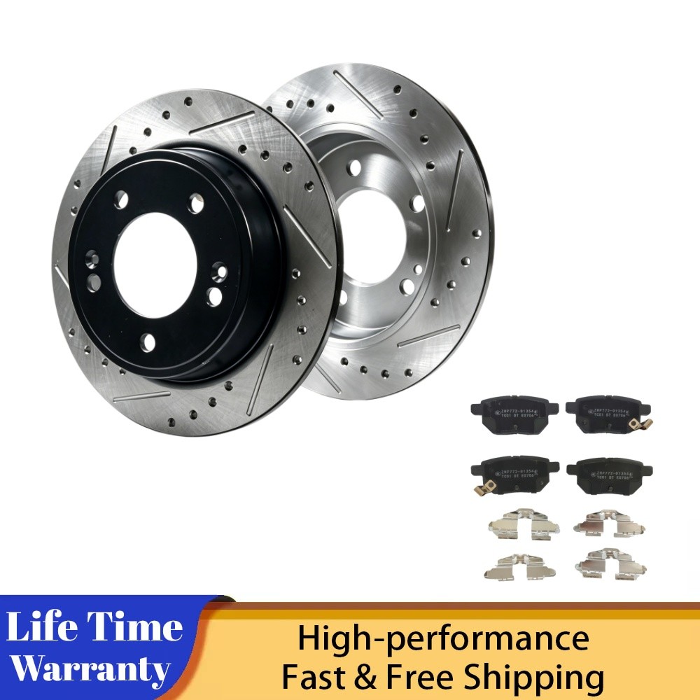 10.20in Rear Drilled Slotted Disc Rotors Brake Pads Kit fits 2019 Toyota Corolla